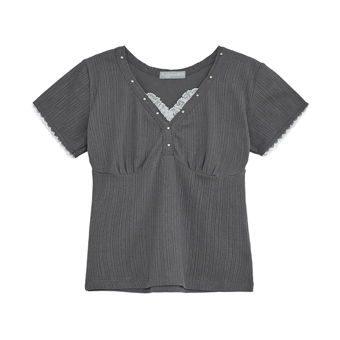 (W) 허그유어스킨 레이스 스터드 탑 차콜((W) hugyourskin Lace Stud Top Charcoal)