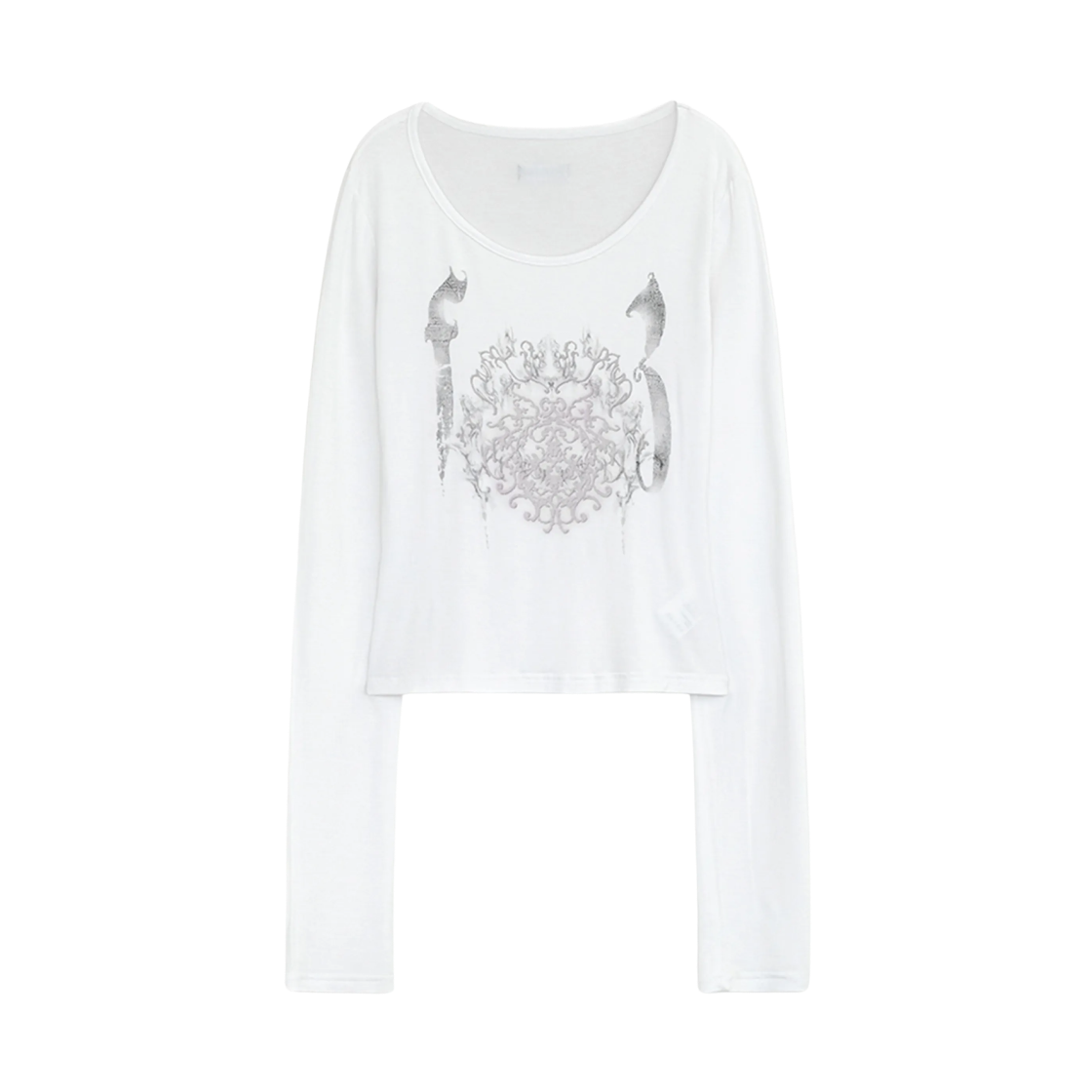 (W) 허그유어스킨 오너먼트 프린드 탑 화이트((W) hugyourskin Ornament Printed Top White)