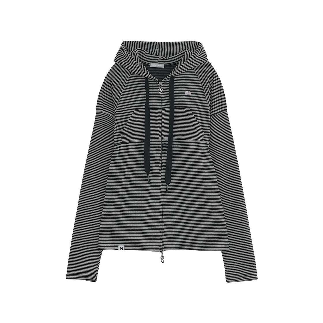 (W) 허그유어스킨 스트라이프 베이비돌 후드 집업 화이트 블랙((W) hugyourskin Stripe Babydoll Hoodie Zip Up White Black)