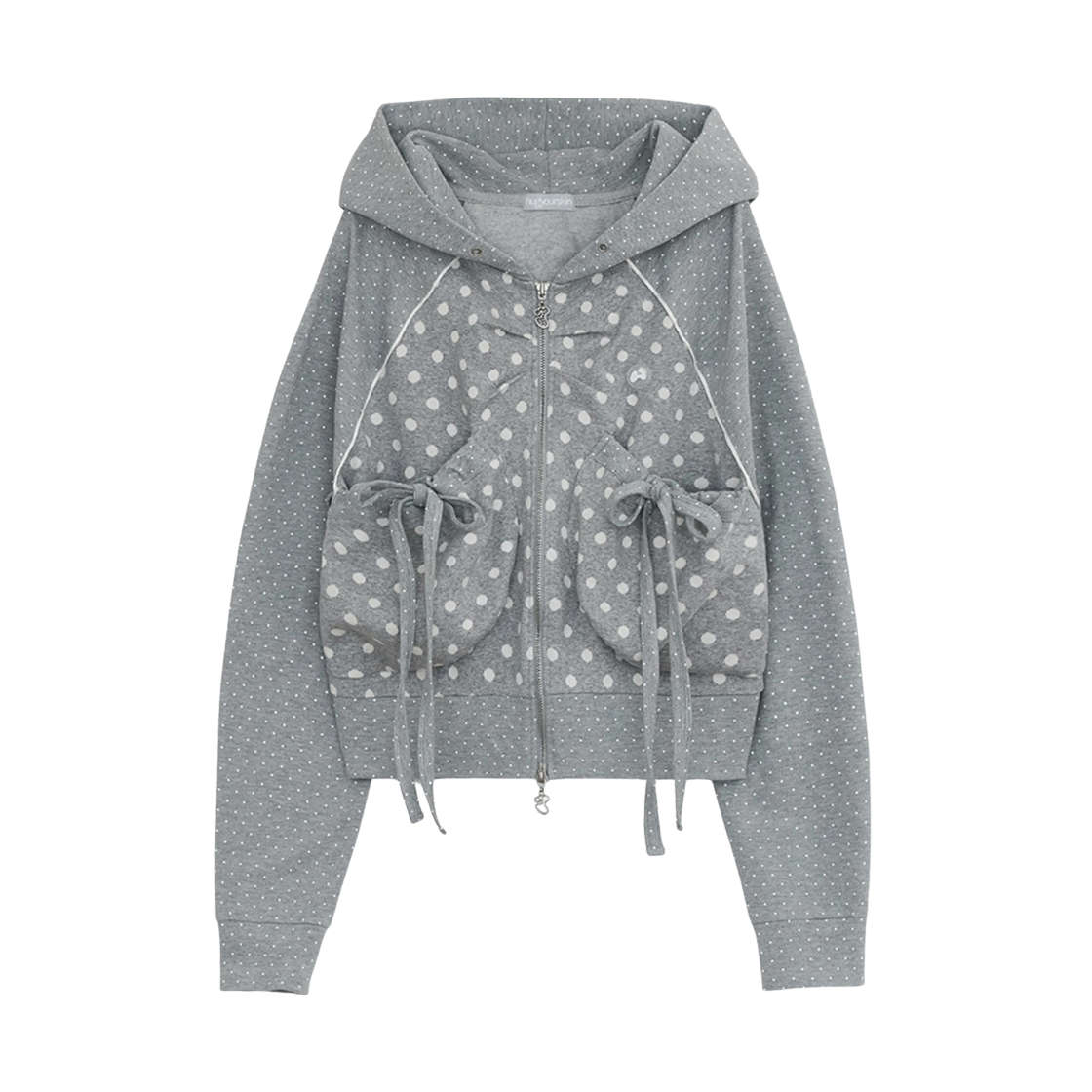 (W) 허그유어스킨 닷 빅 포켓 후드 집업 그레이((W) hugyourskin Dot Big Pocket Hoodie Zip Up Gray)