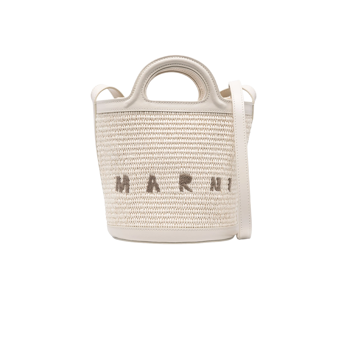 마르니 레더 & 라피아 트로피칼리아 스몰 버킷백 쉘(Marni Leather & Raffia Tropicalia Small Bucket Bag Shell)