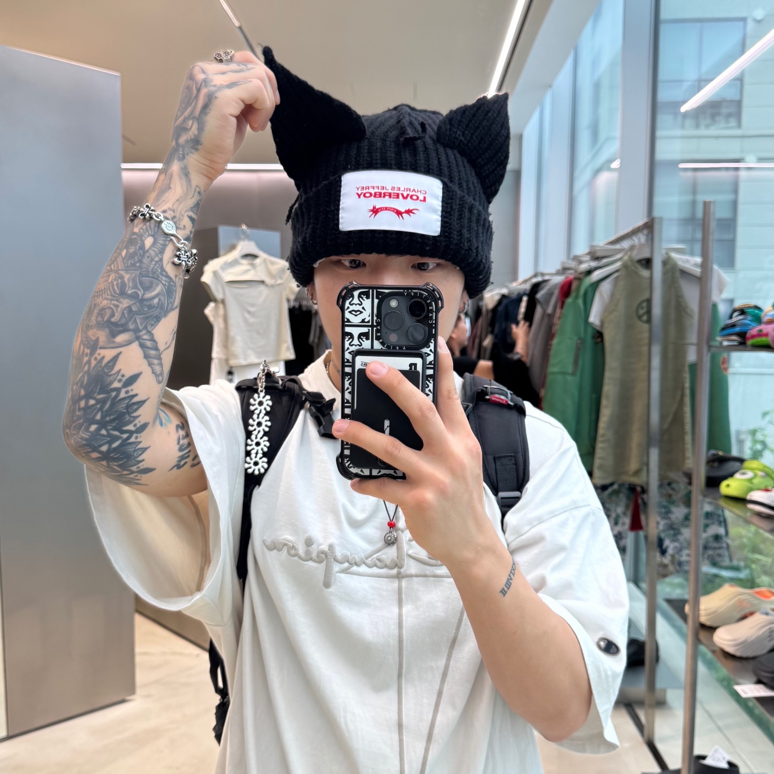 Charles Jeffrey Loverboy Chunky Ears Beanie Black 착용 스타일