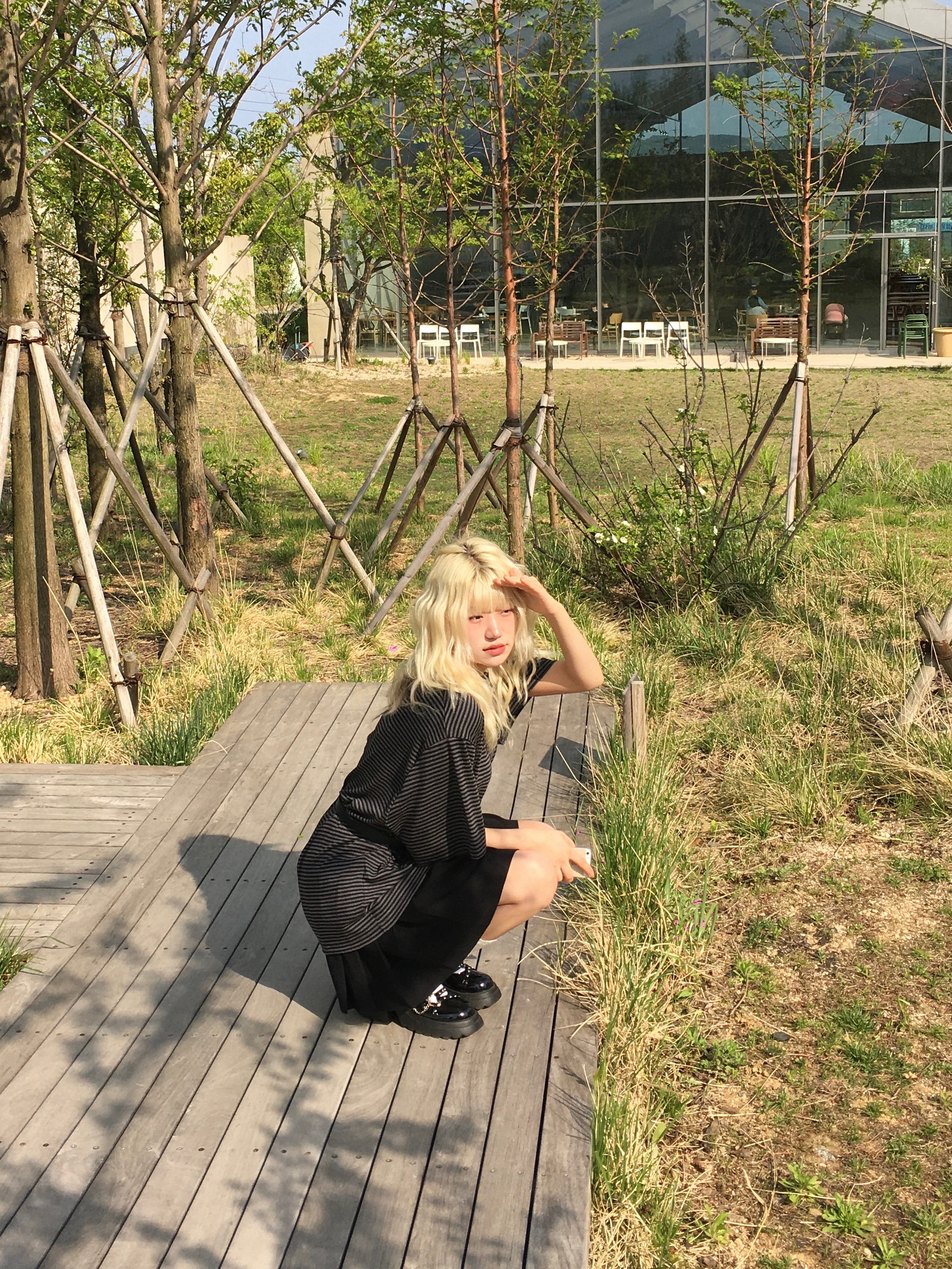 SLOW RECORD HOUSE Stripe Short Sleeve Black 착용 스타일 - 9