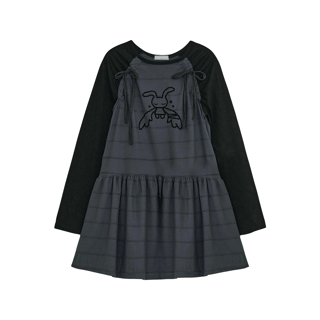 - (W) hugyourskin Angel Patch Raglan Dress Black Charcoal