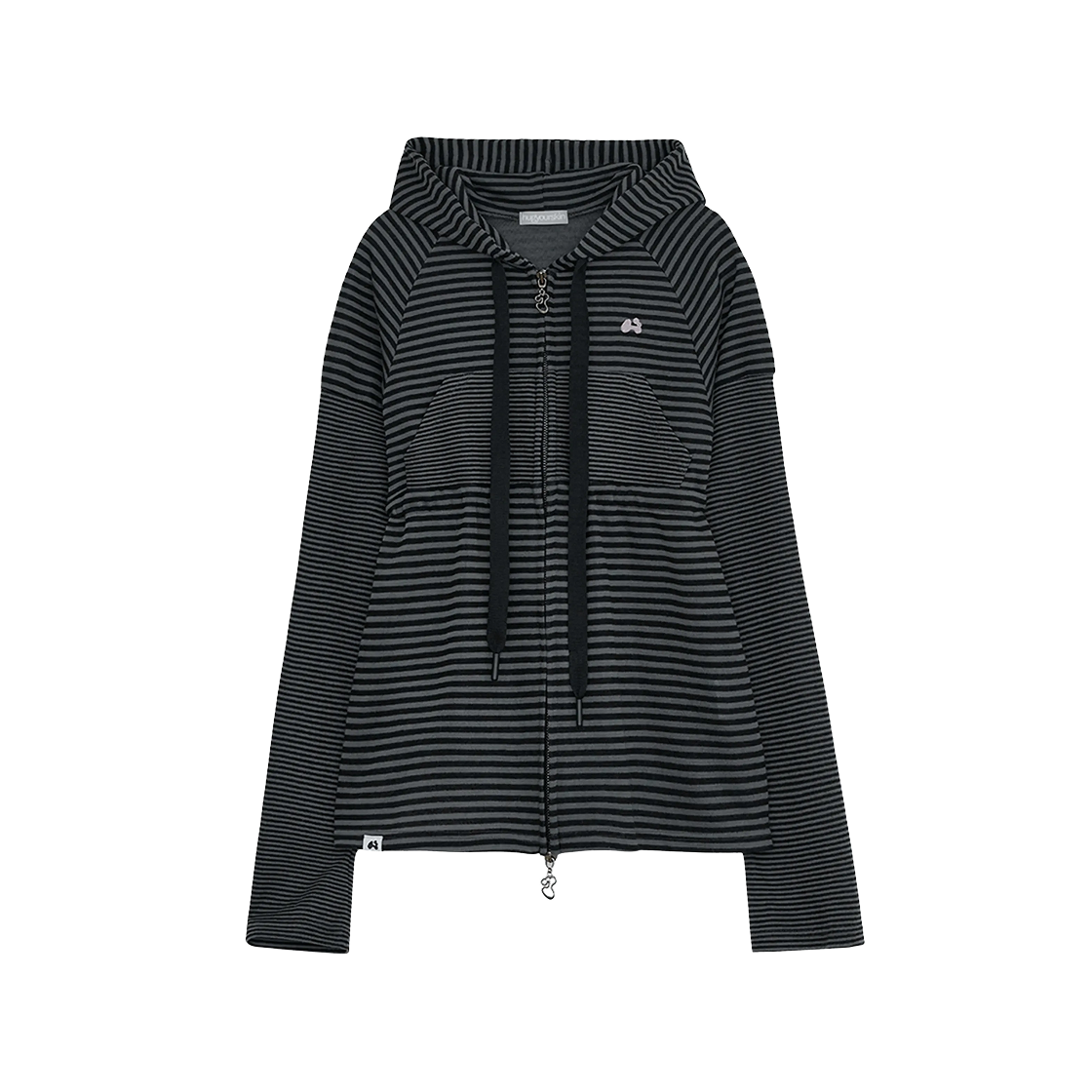 - (W) hugyourskin Stripe Babydoll Hoodie Zip Up Charcoal