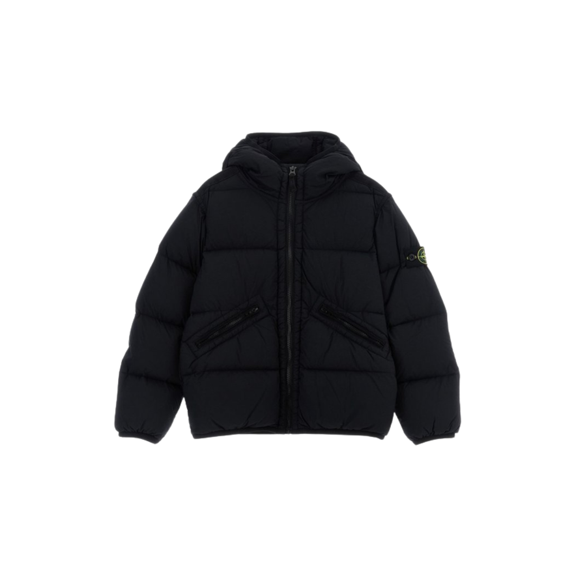 (키즈) 스톤 아일랜드 4100017 와펜 로고 지퍼 포켓 후드 패딩 블랙 - 25FW((Kids) Stone Island 4100017 Wappen Logo Zipper Pockets Hooded Padding Black - 25FW)