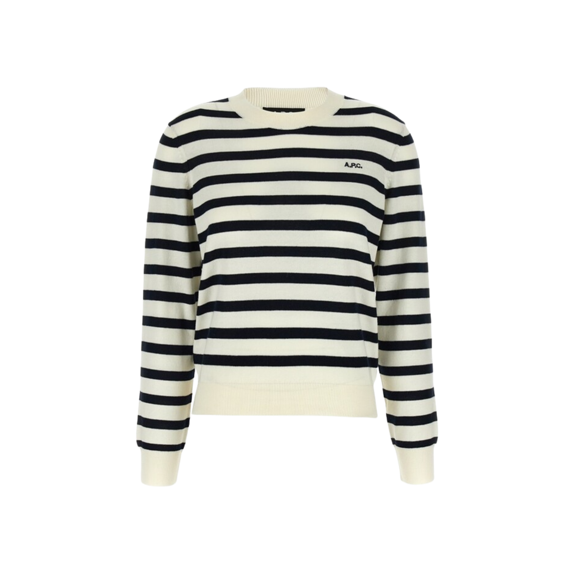 COGDK-F23444-TAI (W) A.P.C. Josepha Stripe Crewneck Sweater Off White Dark Navy Blue