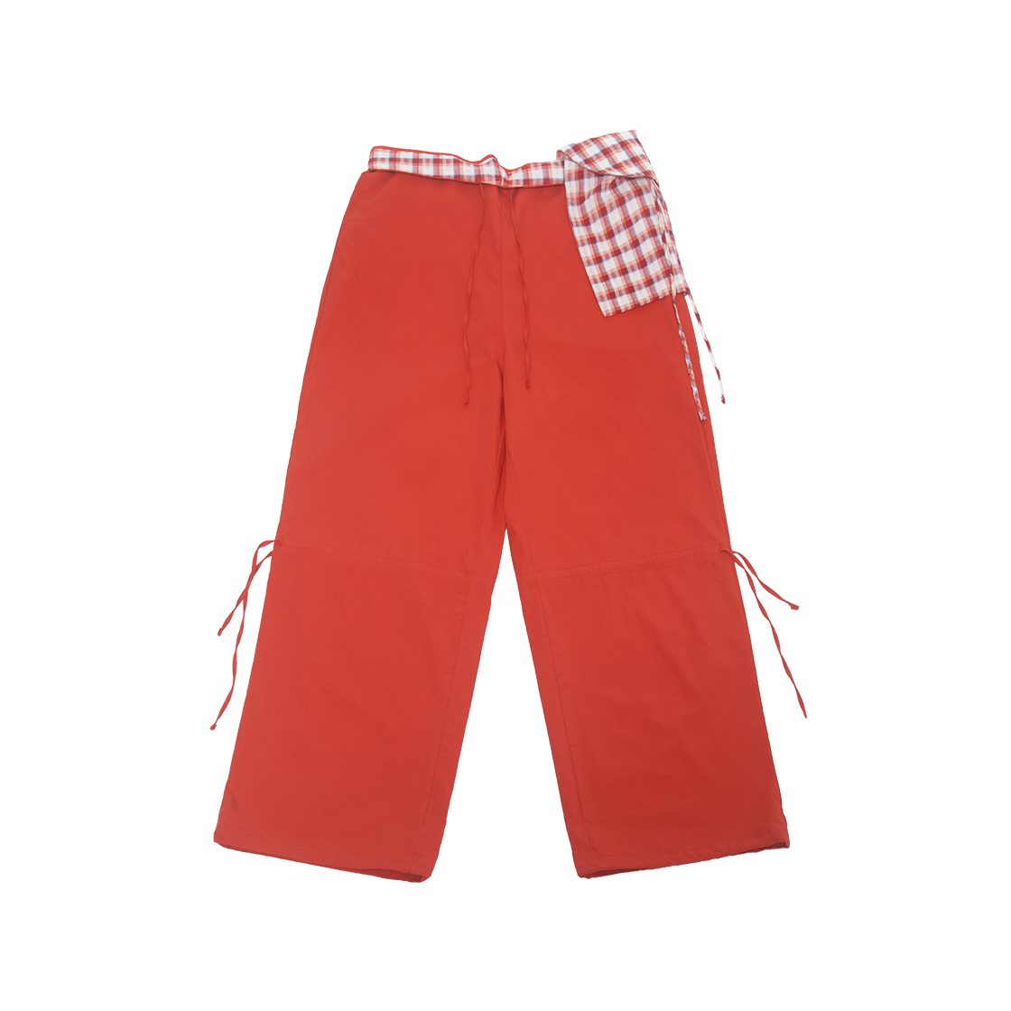 체크 포켓 사이드 스트링 팬츠 레드
