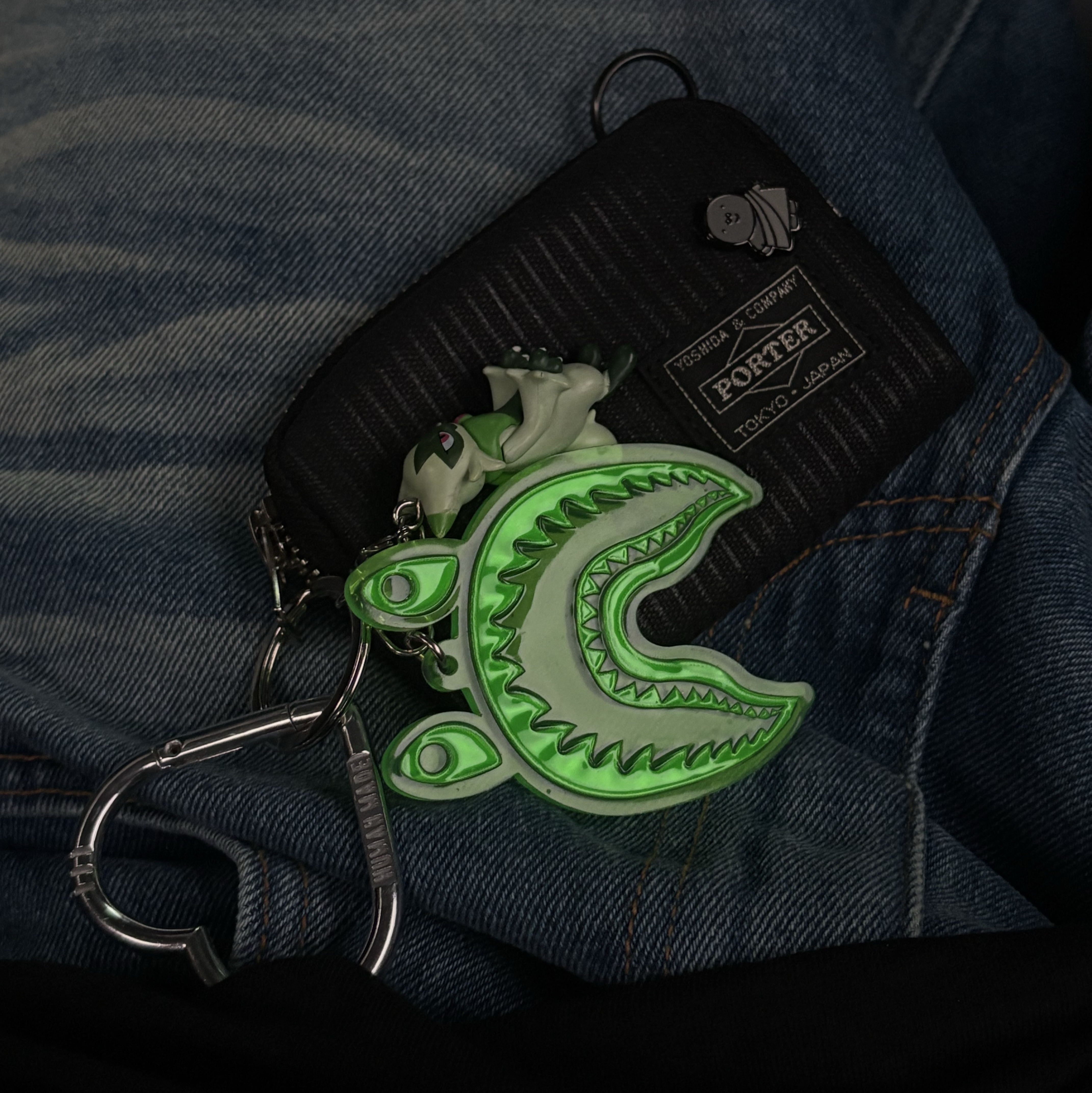 Porter Drawing Coin Key Case Black, Human Made Heart Carabiner Silver 착용 스타일