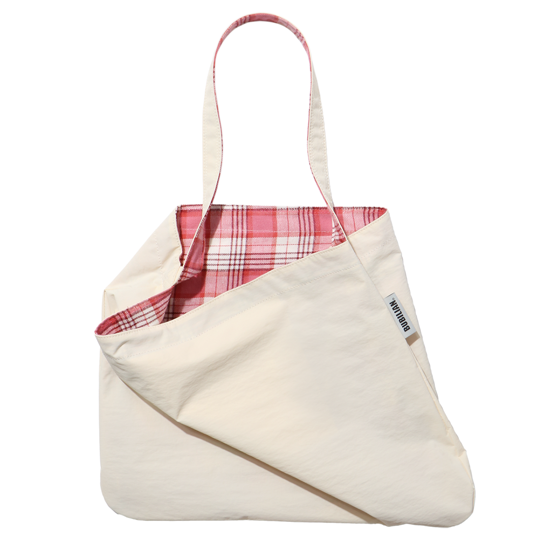 SEIO_PINKCIVORY Bubilian Seio Reversible Eco Bag Pinkcheck&Ivory