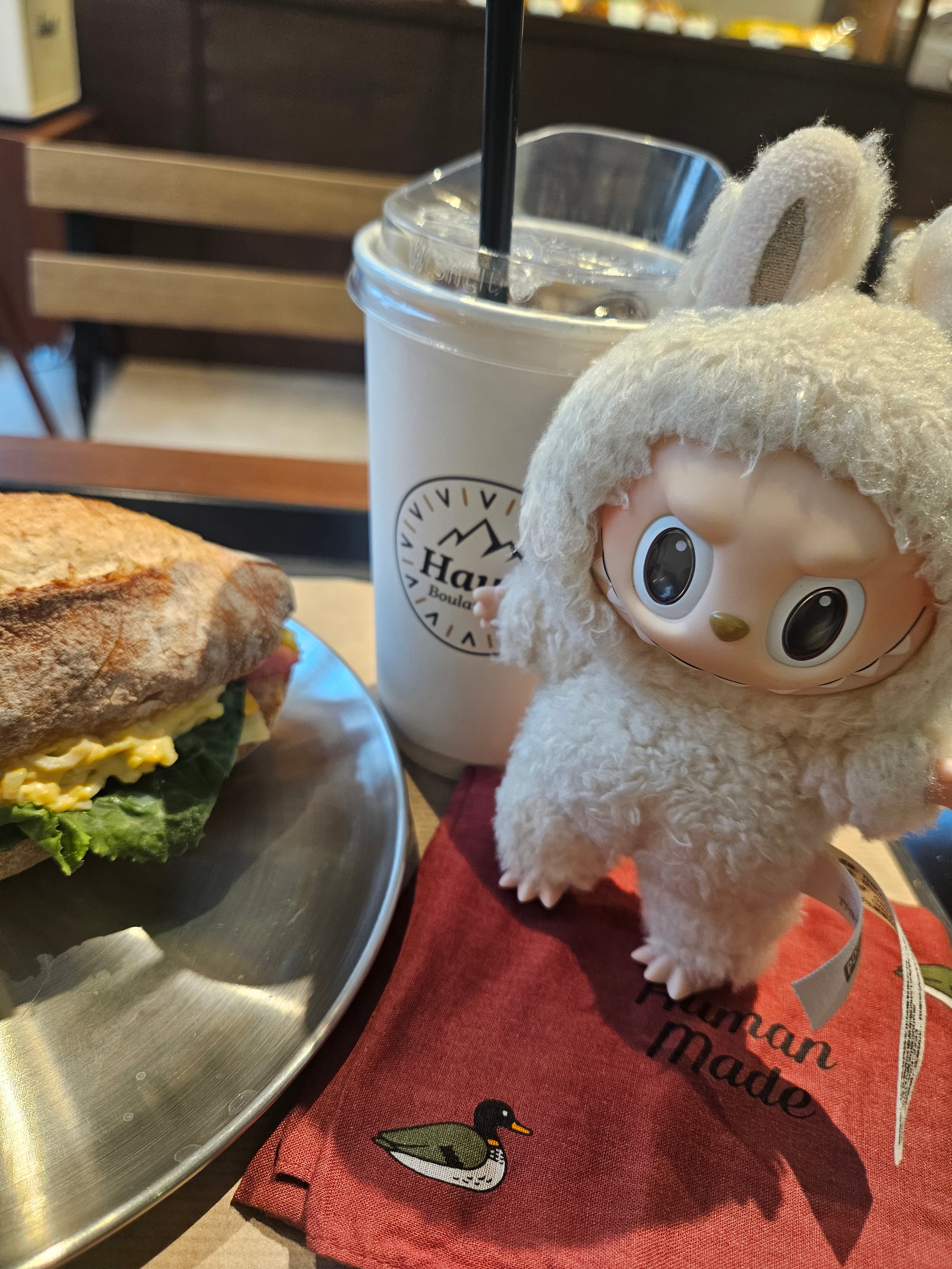 Pop Mart Labubu The Monsters Labubu Tasty Macarons Series Soymilk Keyring, Human Made Big Bandana #1 Red 착용 스타일 - 6