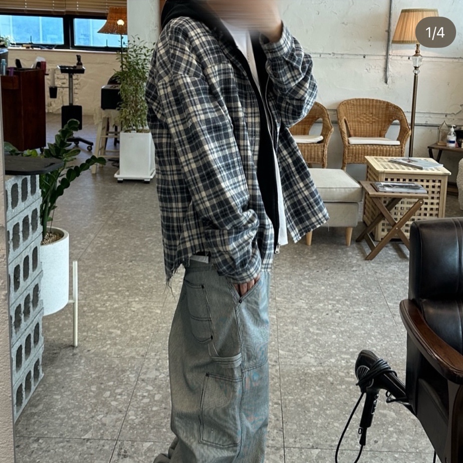 Farfromwhat Far Flannel Shirts Blue 착용 스타일 - 1