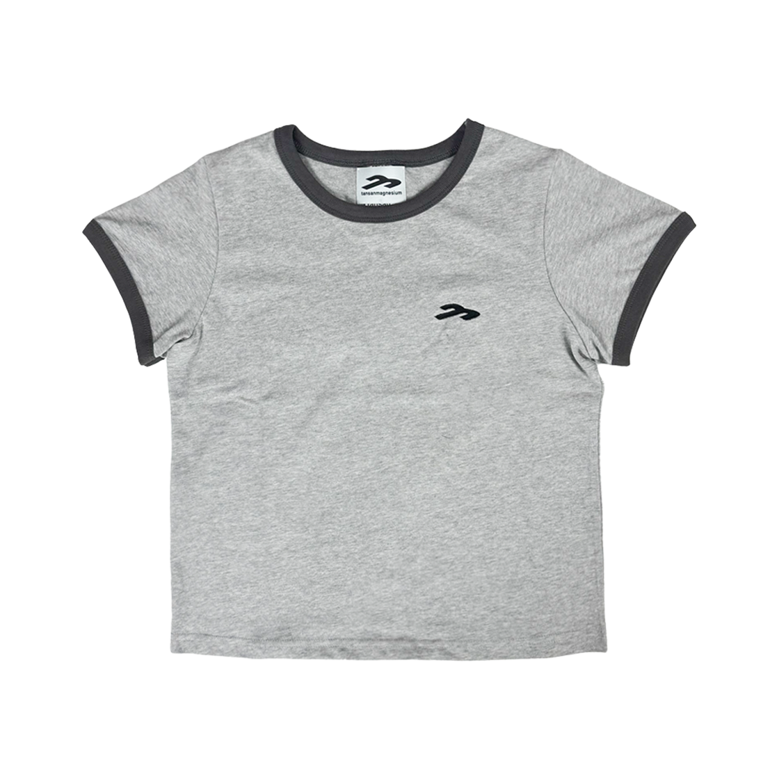 (W) 탄산마그네슘 탄산 아플리케 링거 티셔츠 그레이((W) Tansanmagnesium Tansan Applique Ringer T-Shirt Grey)
