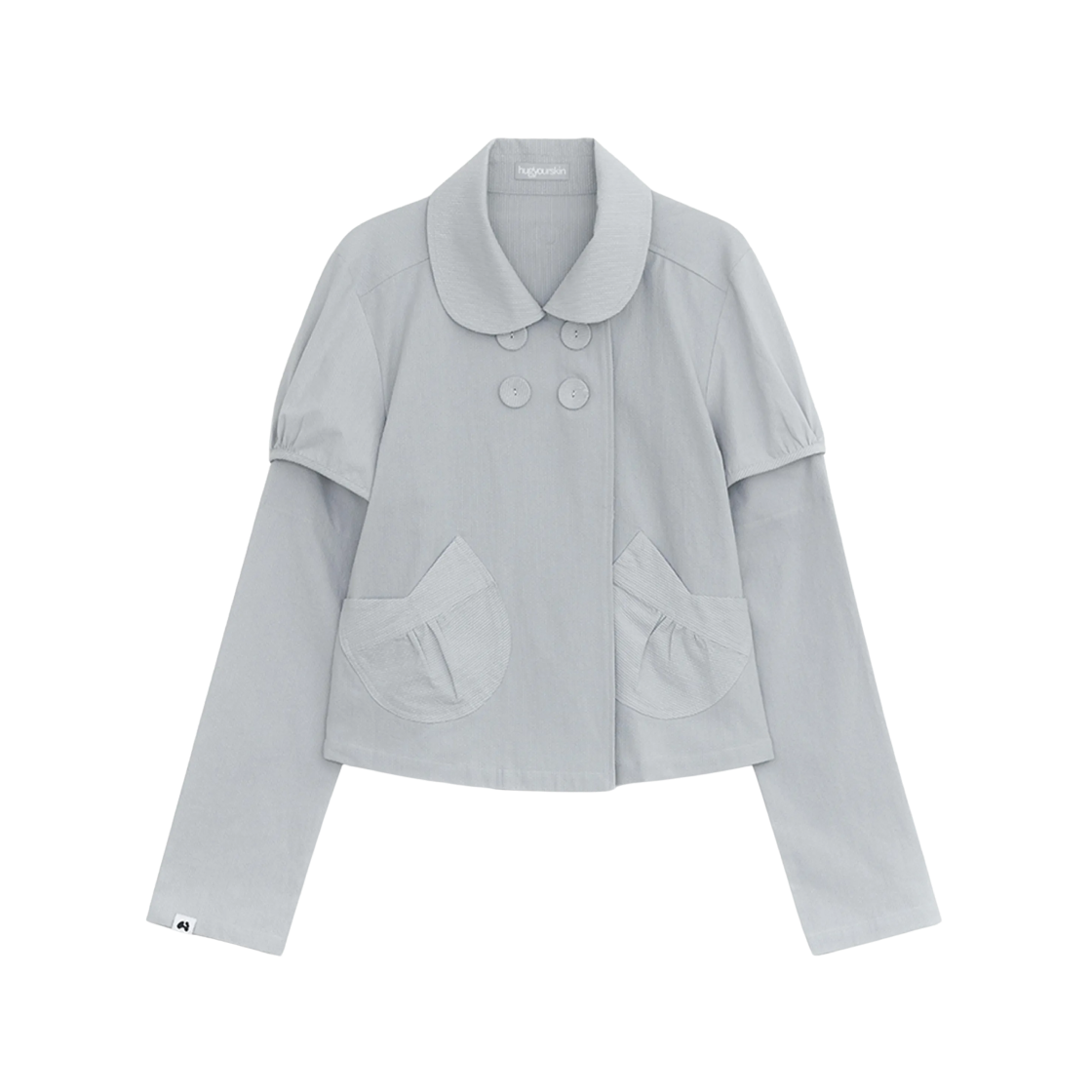 (W) 허그유어스킨 디테쳐블 라운드 자켓 그레이쉬 블루((W) hugyourskin Detachable Round Jacket Grayish Blue)