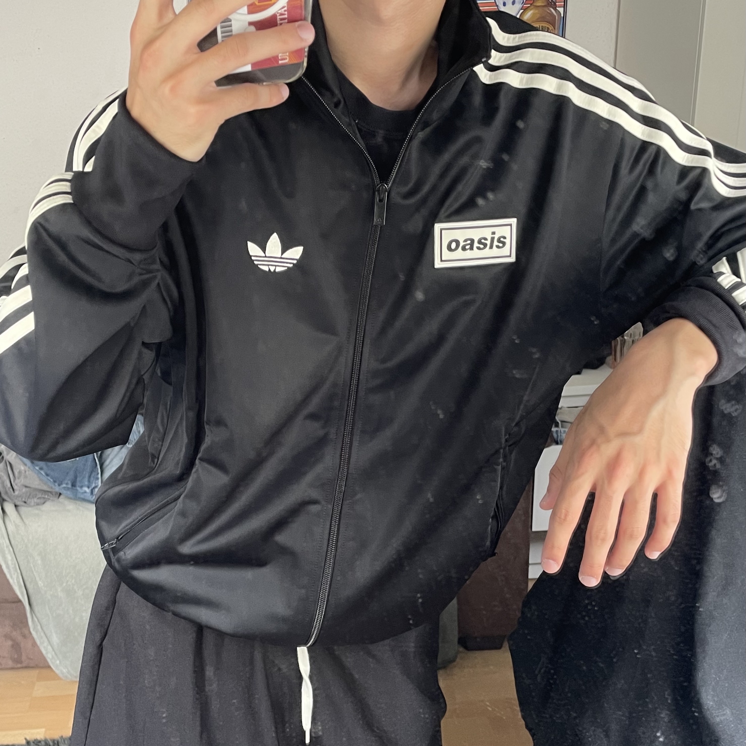 Adidas x Oasis Tour Firebird Track Top Black - US Sizing 착용 스타일