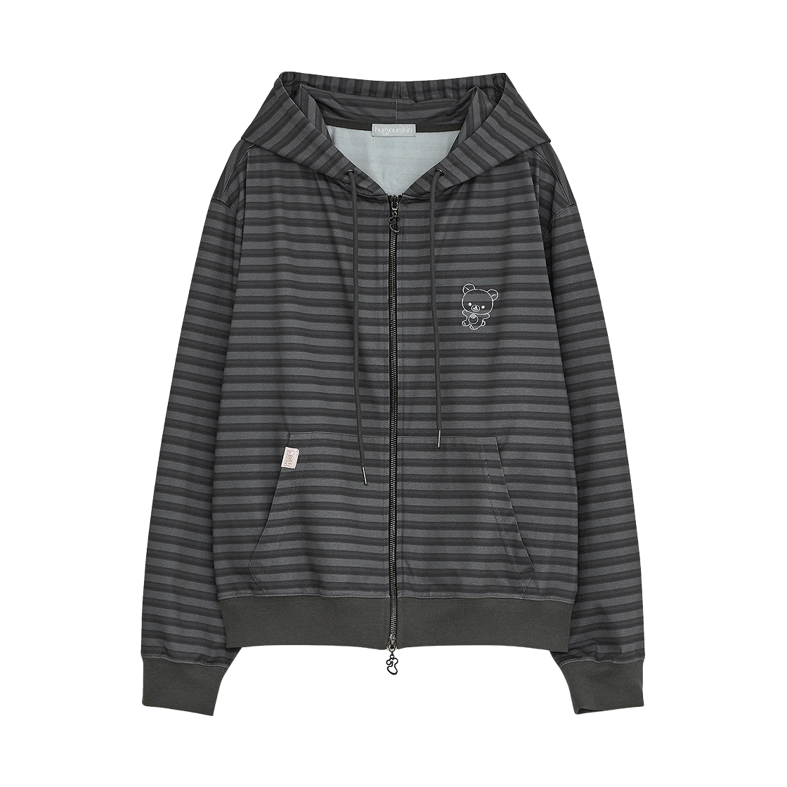 - (W) hugyourskin Stripe Korilakkuma Hoodie Zip Up Charcoal