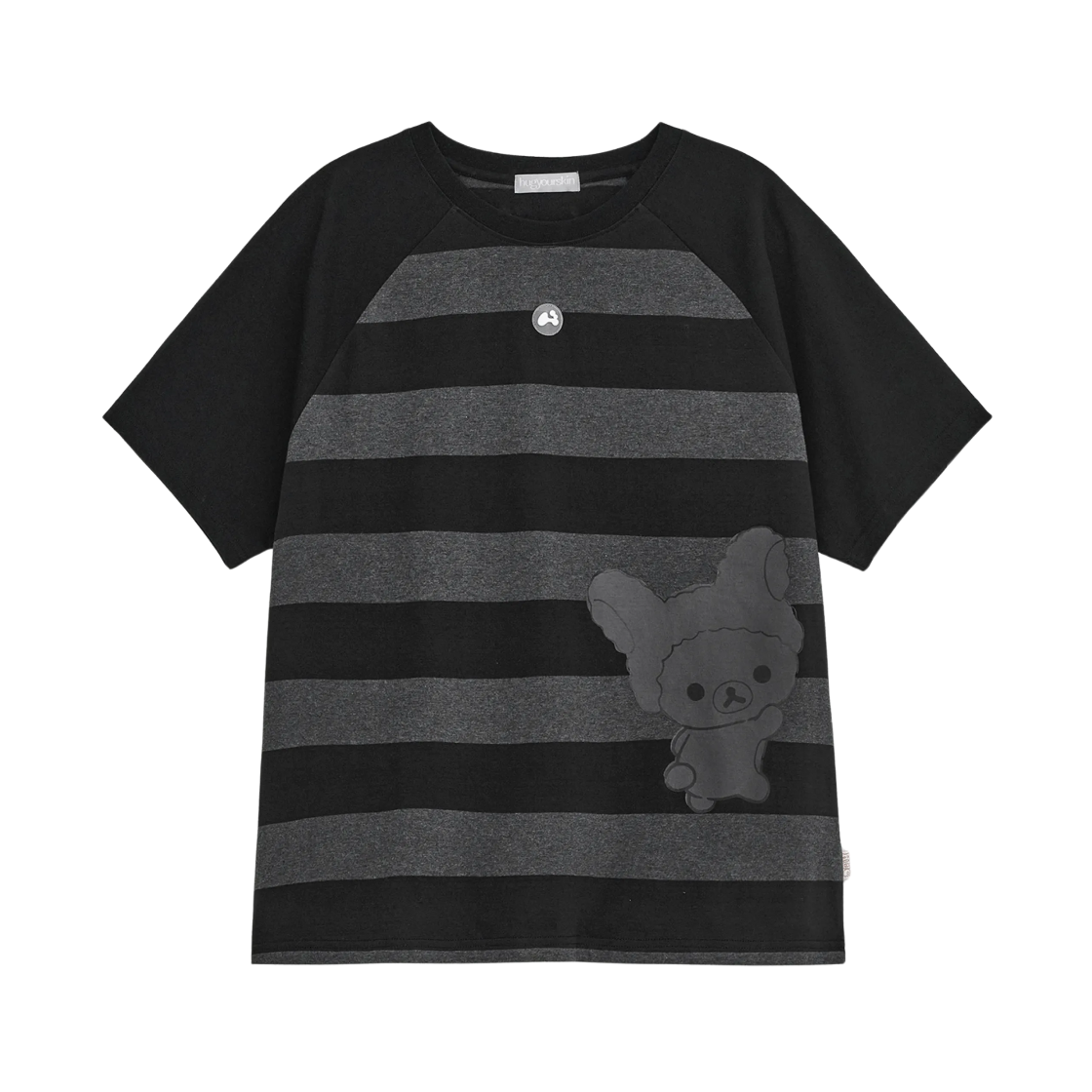 (W) 허그유어스킨 릴랙스 스트라이프 코리락쿠마 티셔츠 차콜((W) hugyourskin Relax Stripe Korilakkuma T-Shirt Charcoal)