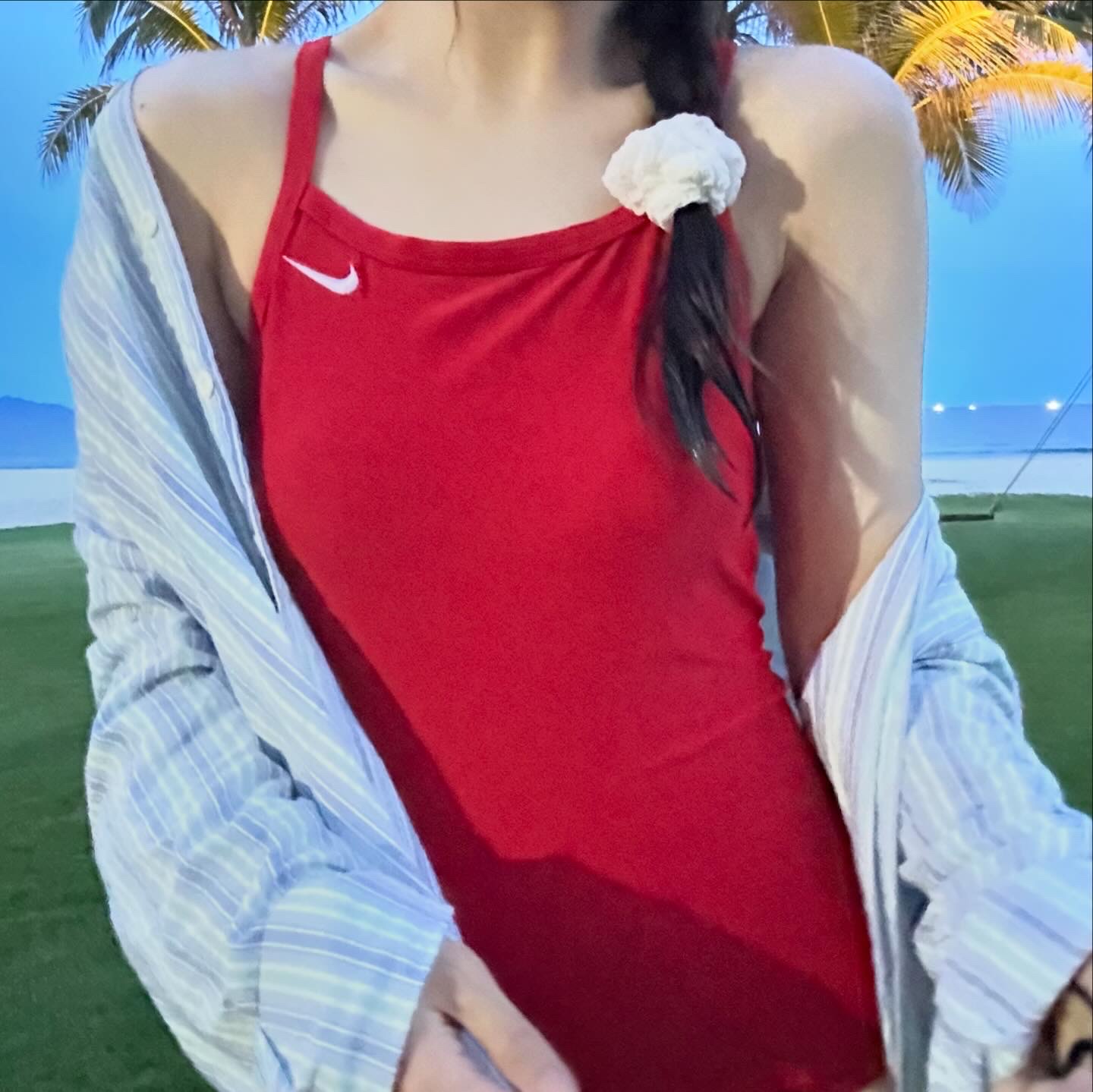 (W) Nike Swim Hydrastrong Solid Spiderback University Red 착용 스타일