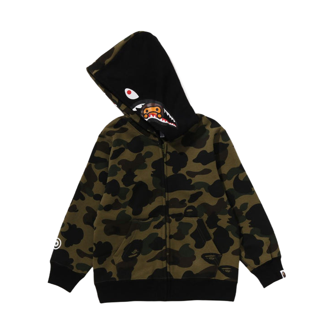 (키즈) 베이프 퍼스트 카모 마일로 샤크 집 후드 그린((Kids) BAPE 1st Camo Milo Shark Zip Hoodie Green) - 2