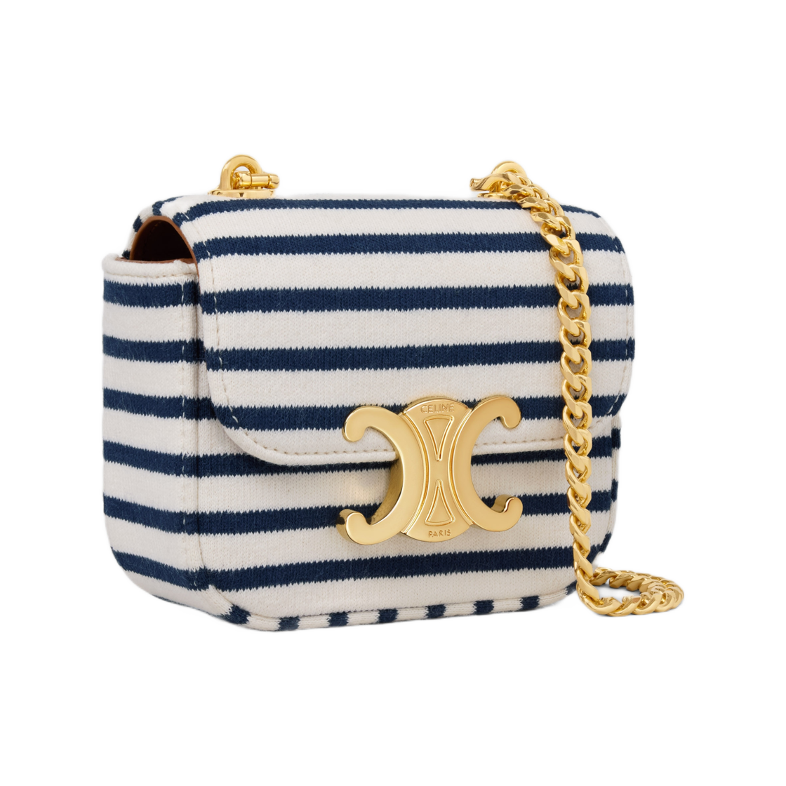 셀린느 미니 체인 클로드 스트라이프 텍스타일 네이비 탄(Celine Mini Chain Claude in Striped Textile Navy Tan) - 2