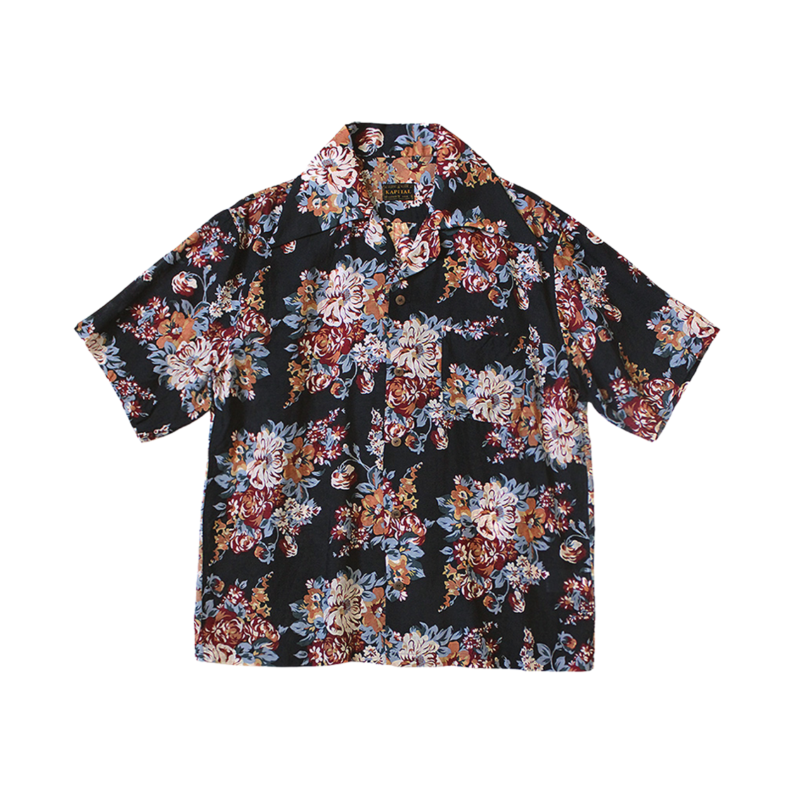 캐피탈 실크 레이온 샹페트르 아마터레이스 패턴 랭글 칼라 알로하 셔츠 블랙(Kapital Silk Rayon Champetre A.Ma.Ter.La.Ce Pattern Wrangle Collar Aloha Shirt Black) - 1