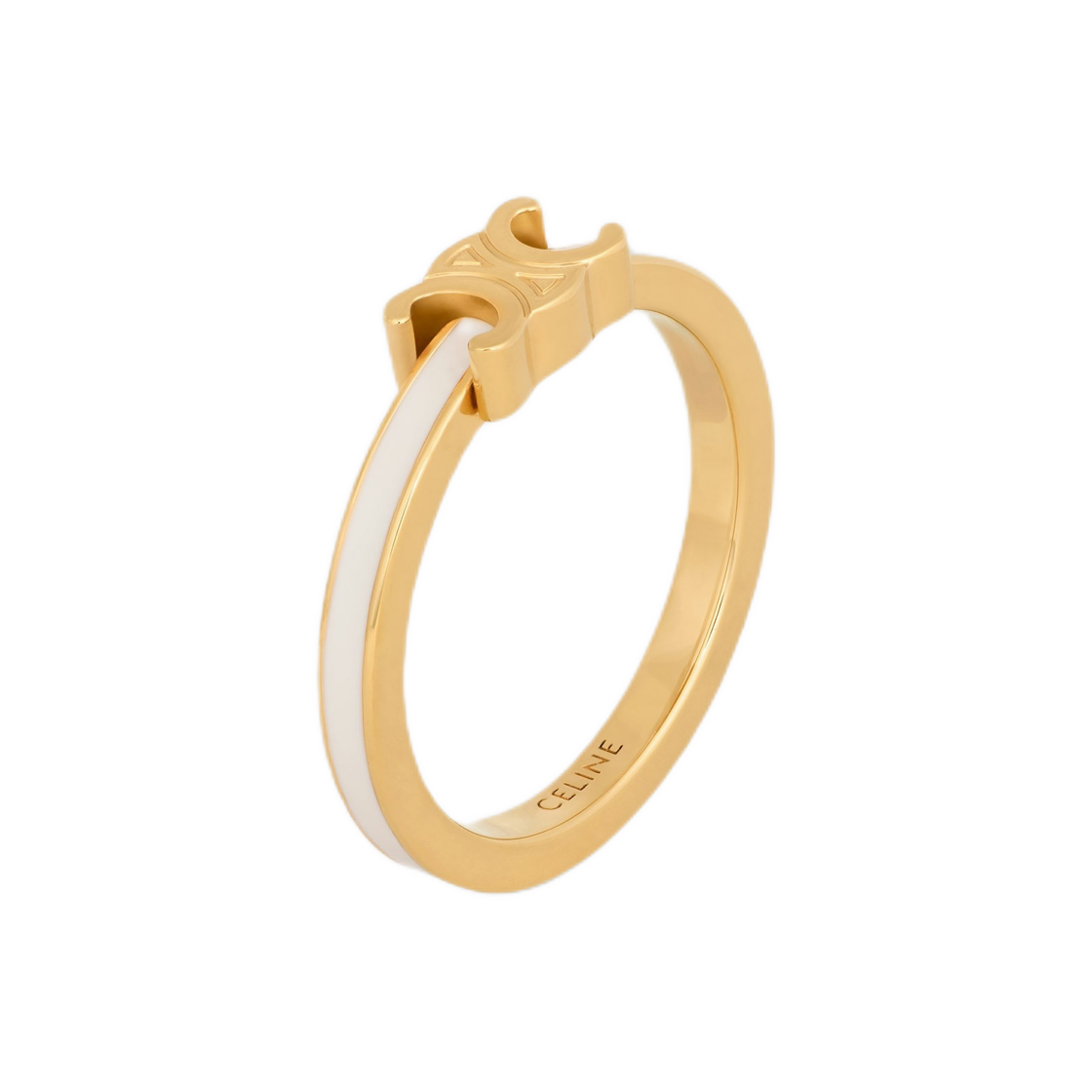 (W) 셀린느 트리옹프 링 에나멜 앤 브래스 골드 피니쉬 골드 아이보리((W) Celine Triomphe Ring in Enamel and Brass with Gold Finish Gold Ivory) - 2