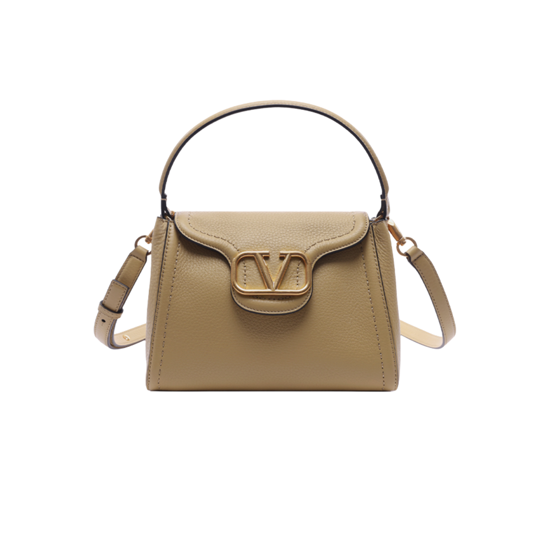 발렌티노 올타임 앤티크 브라스 로고 탑 핸들백 베이지(Valentino Alltime Antique Brass Logo Top Handle Bag Beige)