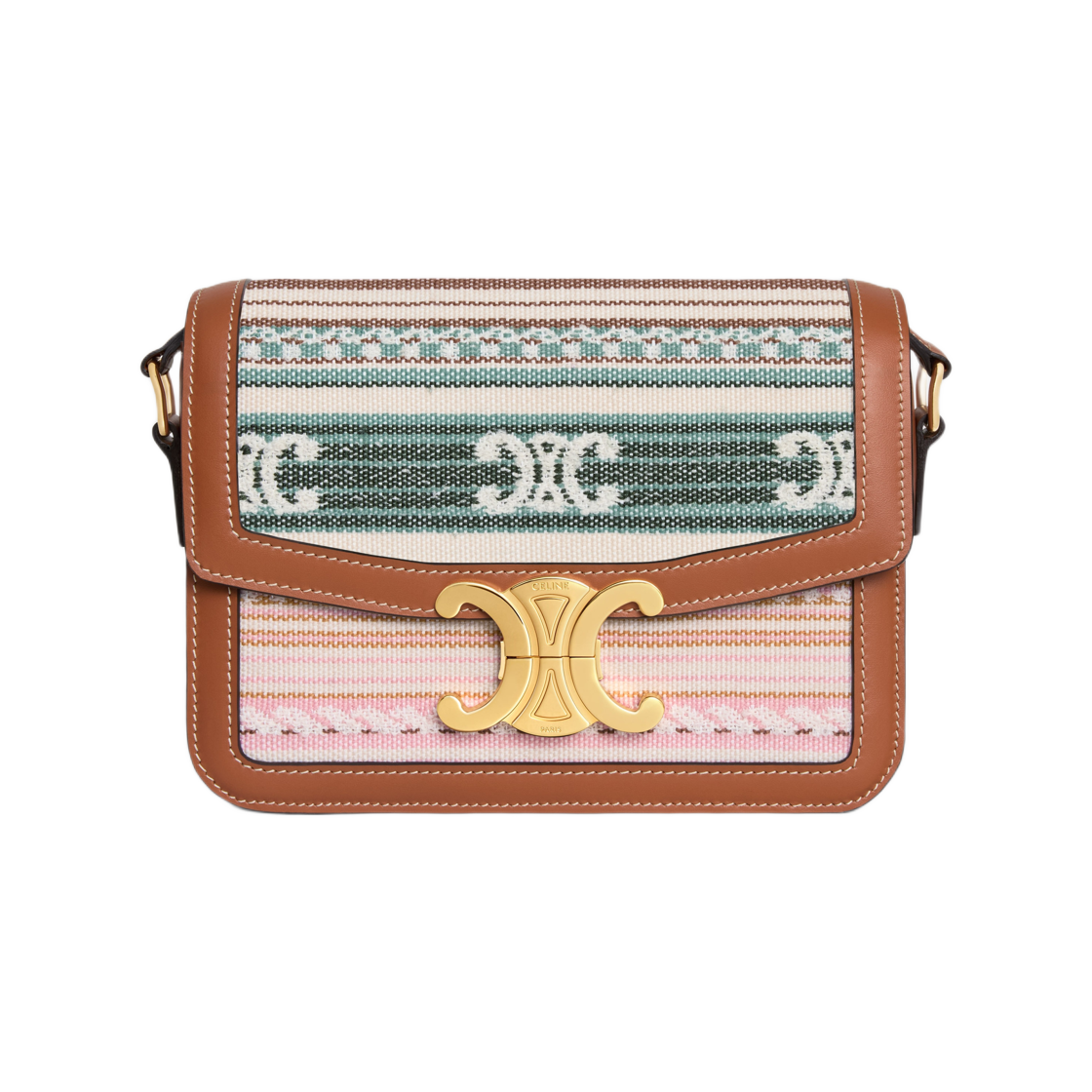 셀린느 틴 트리옹프 백 스트라이프 텍스타일 앤 카프스킨 멀티컬러(Celine Teen Triomphe Bag in Striped Textile and Calfskin Multicolor) - 1