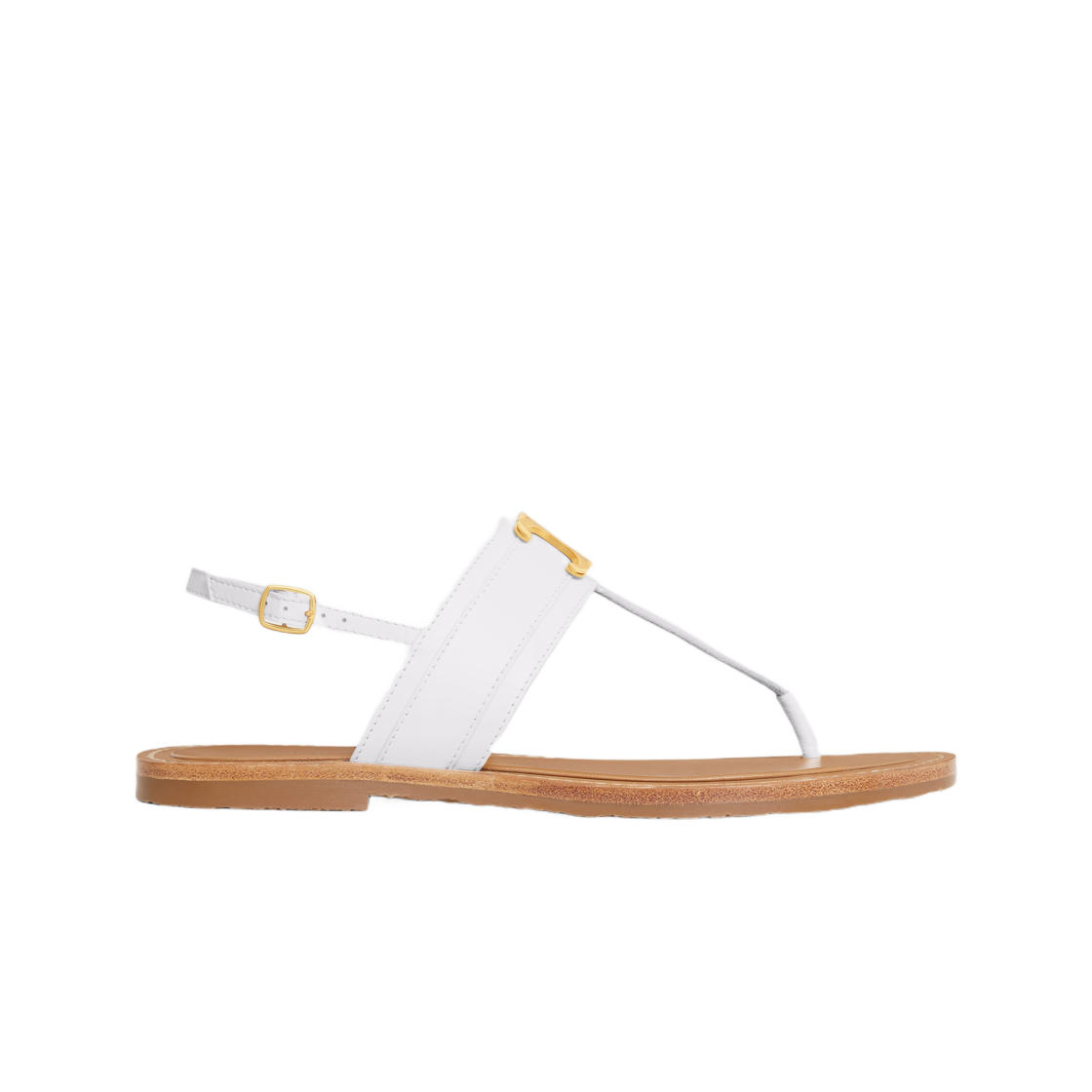 359543767C-01BC (W) Celine Lympia Triomphe Thong in Calfskin White