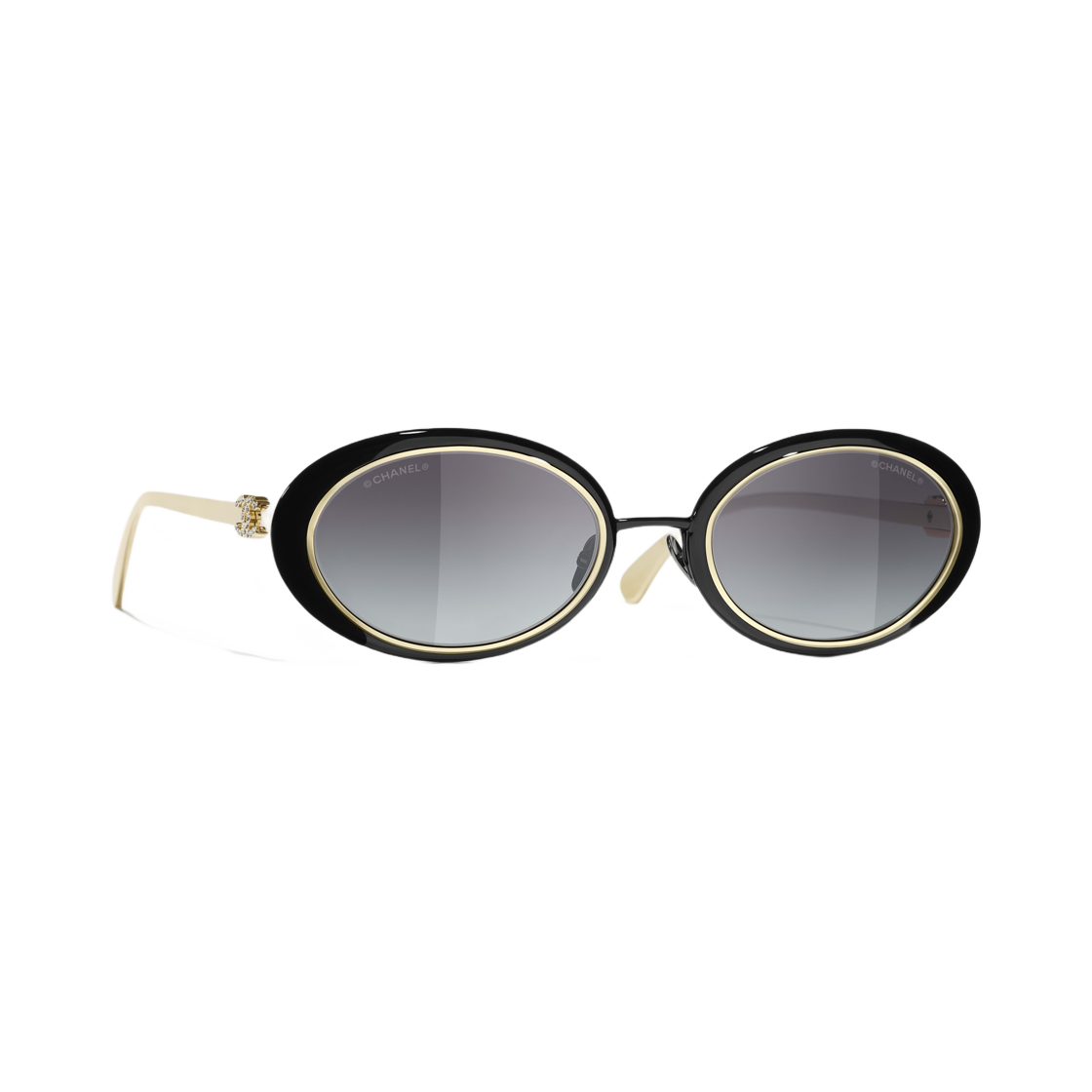 샤넬 선글라스 메탈 & 블랙 골드 프레임 그레이 그라디언트 렌즈(Chanel Sunglasses Metal & Black Gold Frame Grey Gradient Lens) - 1