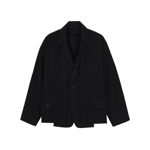 SH3JK362BK Songzio Homme Lapel Detachable Oriental Jacket Black