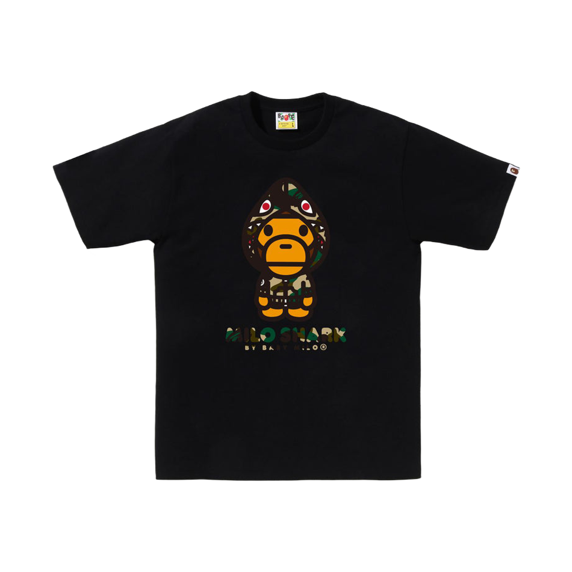베이프 퍼스트 카모 마일로 샤크 FZH 티셔츠 블랙 옐로우(BAPE 1st Camo Milo Shark FZH T-Shirt Black Yellow)