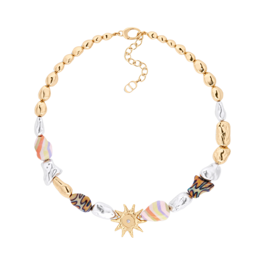 Dior x Lewis Hamilton Necklace Multicolor Resin Cabochons Gold and Silver Finish Brass and Crystal Multicolor
