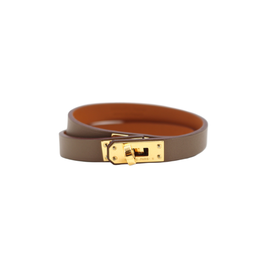 ITI8ANE5LV2G Hermes Mini Kelly Double Tour Etoupe Gold T3 Bracelet