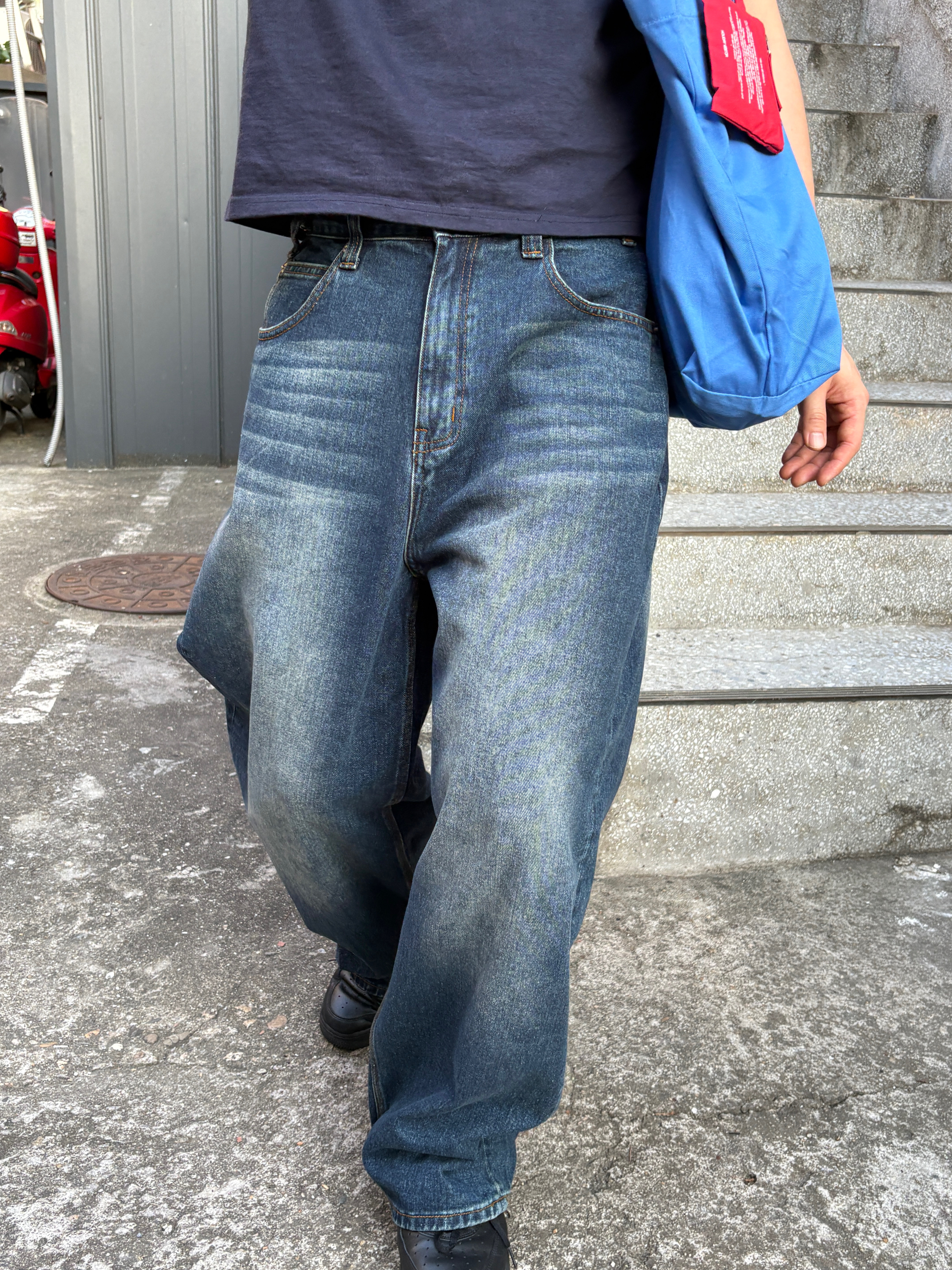 noun Wide Denim Pants Blue, Nike Air Force 1 '07 Low Triple Black 착용 스타일 - 7
