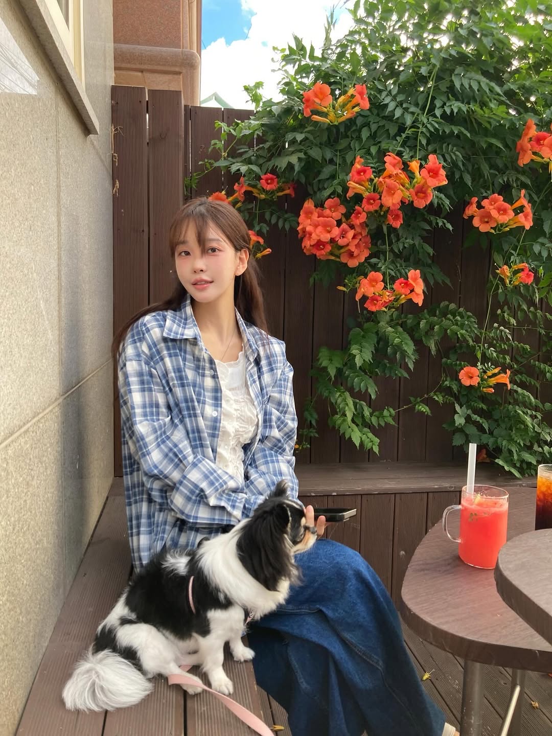 SLOW RECORD HOUSE Seersucker Oversized Check Shirts Blue 착용 스타일 - 2