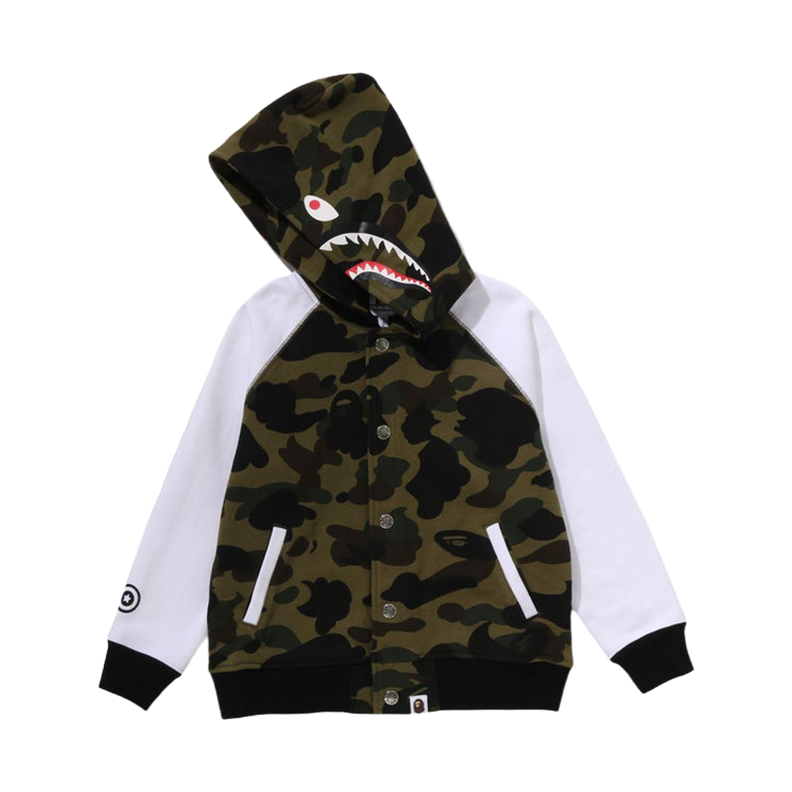 (키즈) 베이프 퍼스트 카모 샤크 후드 스웨트 바시티 자켓 그린((Kids) BAPE 1st Camo Shark Hoodie Sweat Varsity Jacket Green) - 2