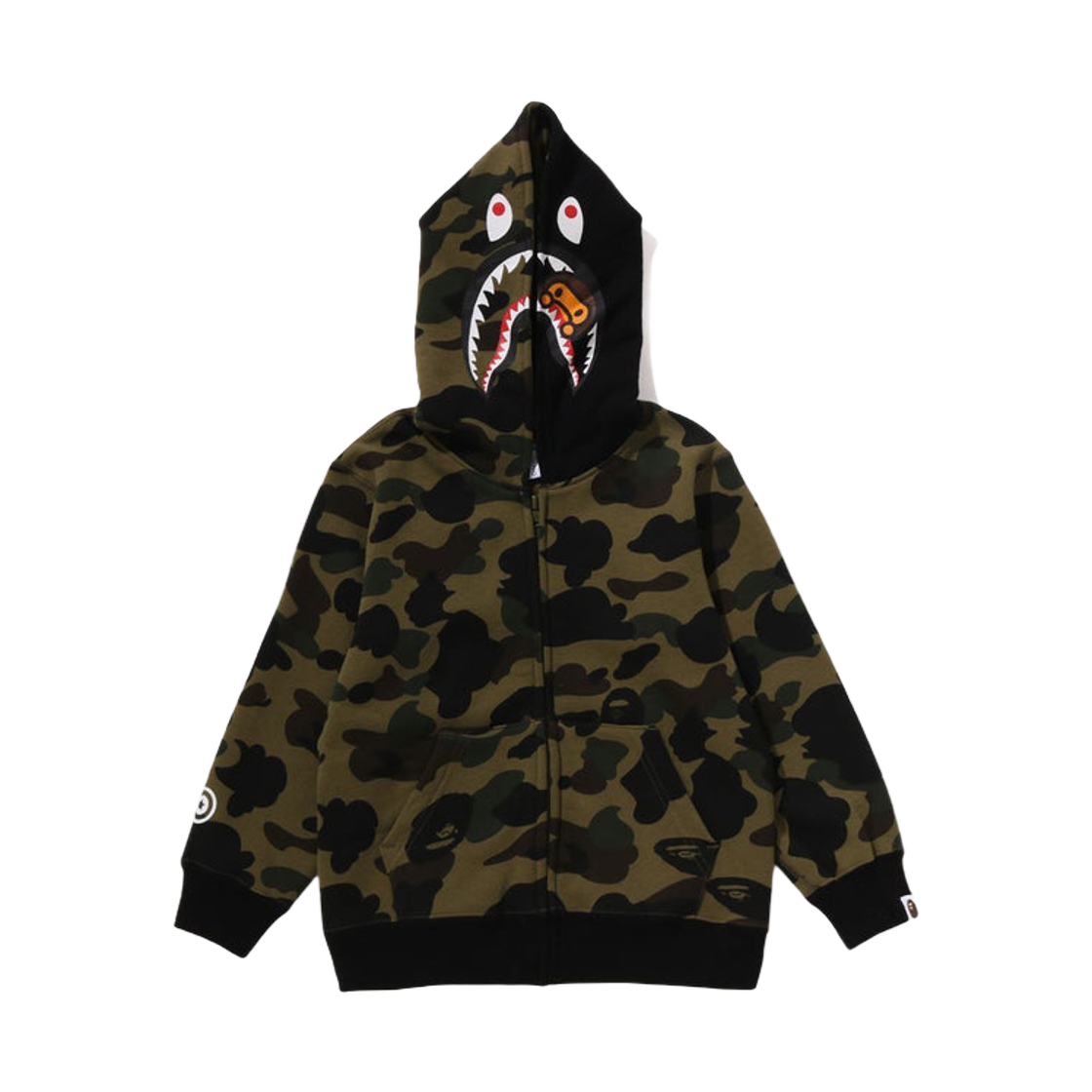 (키즈) 베이프 퍼스트 카모 마일로 샤크 집 후드 그린((Kids) BAPE 1st Camo Milo Shark Zip Hoodie Green) - 3