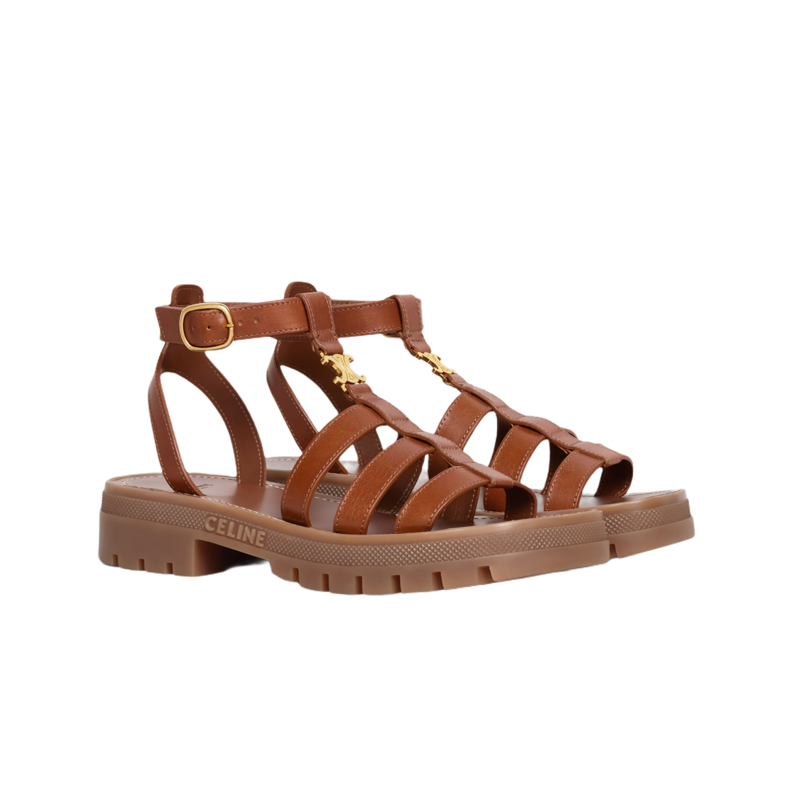 (W) 셀린느 클레아 트리옹프 글래디에이터 샌들 카프스킨 베지탈 태닝 탄((W) Celine Clea Triomphe Gladiator Sandal in Calfskin Vegetal Tanning Tan) - 2