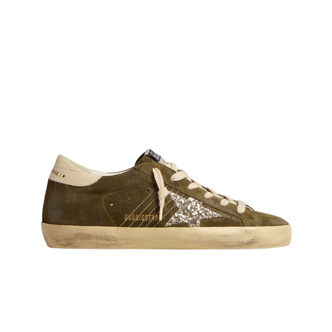 (W) 골든구스 슈퍼스타 실버 글리터 스타 크림 힐 탭 스니커즈 그린((W) Golden Goose Superstar Silver Glitter Star Cream Heel Tab Sneakers Green) - 1