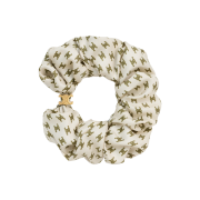 (W) Celine Mini Triomphe Scrunchy in Silk and Brass with Gold Finish Ivory Khaki Gold
