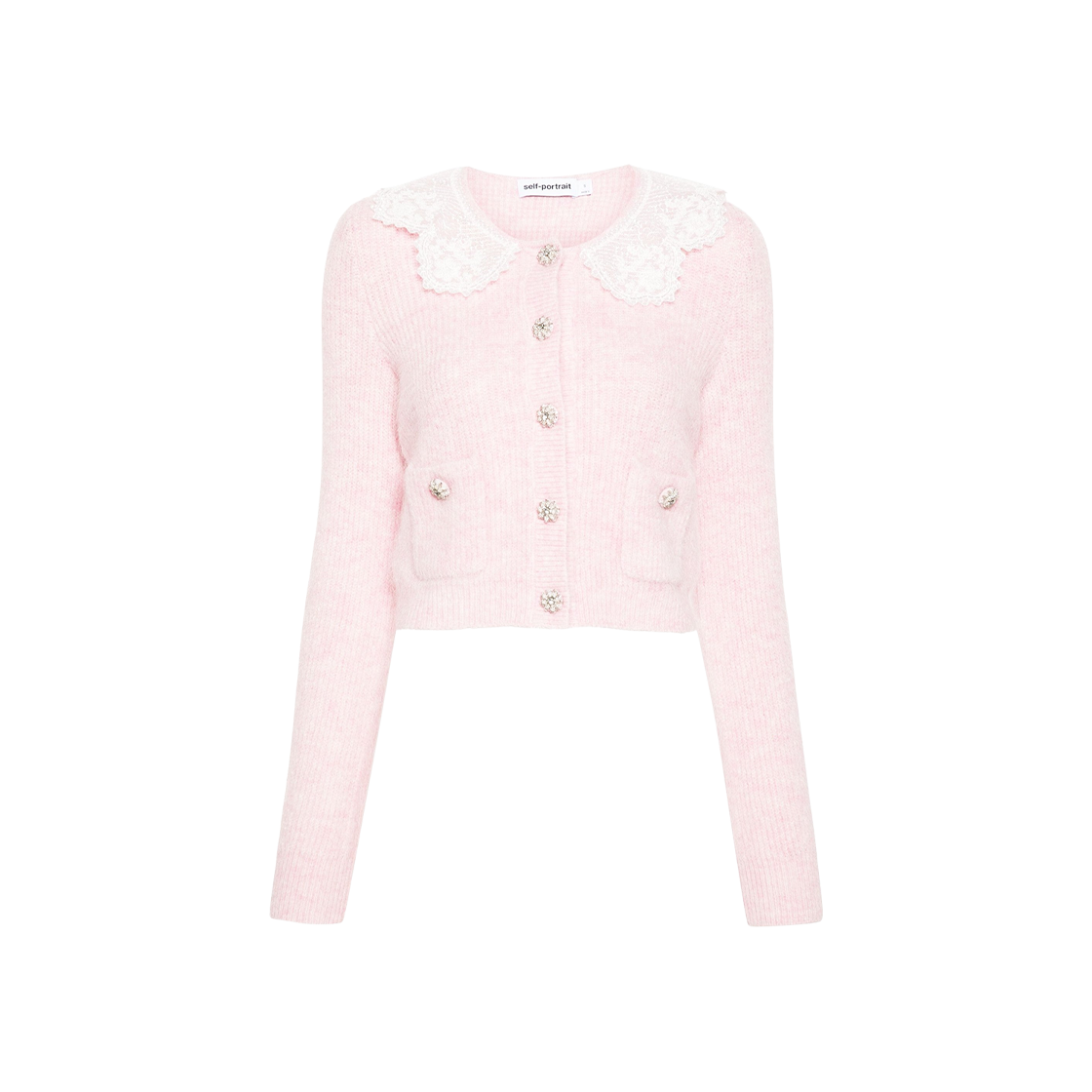 (W) 셀프 포트레이트 플러피 립 니트 가디건 핑크((W) Self Portrait Fluffy Rib Knit Cardigan Pink)