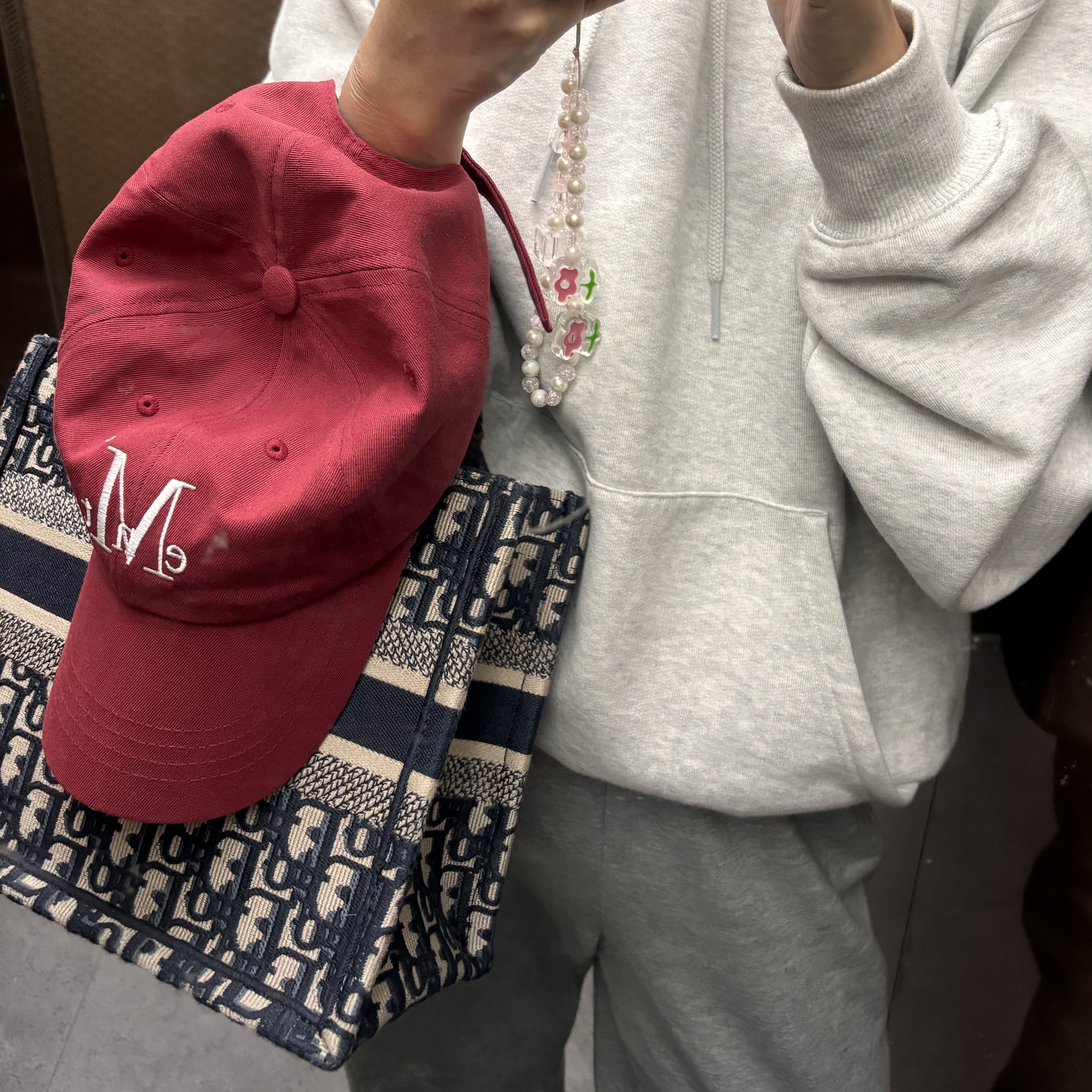 Dior Small Book Tote Blue Dior Oblique Embroidery 착용 스타일
