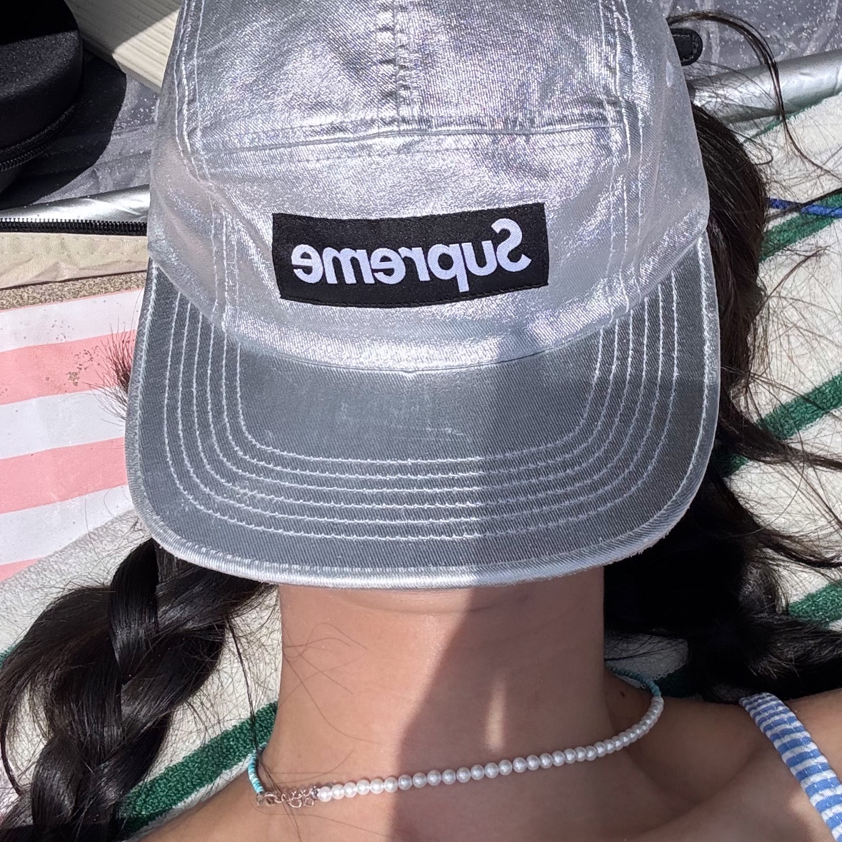 Supreme Washed Chino Twill Camp Cap Silver - 25SS 착용 스타일