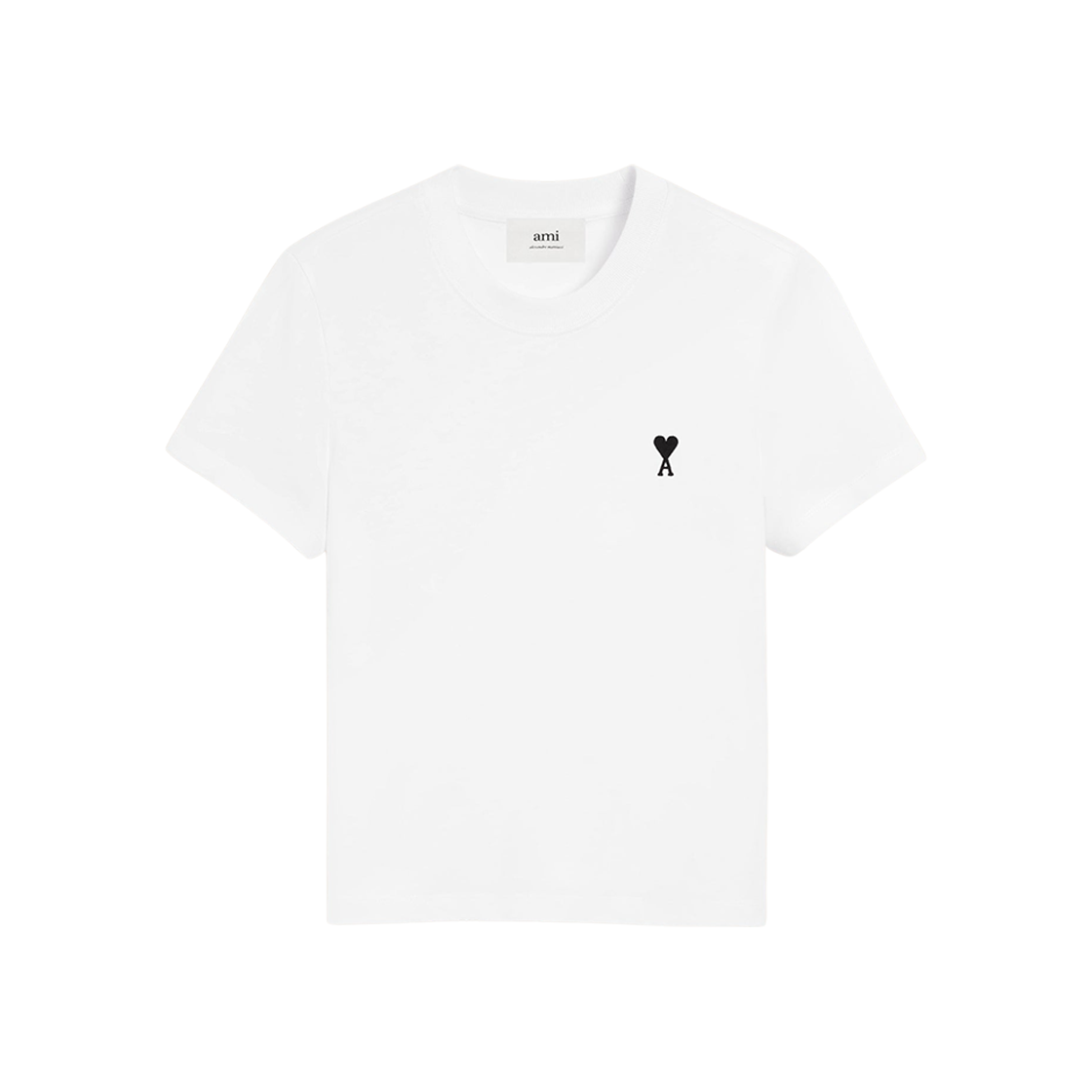 (W) 아미 스몰 하트 로고 코튼 크롭 티셔츠 화이트 블랙((W) AMI de Coeur Cotton Cropped T-Shirt White Black) - 1