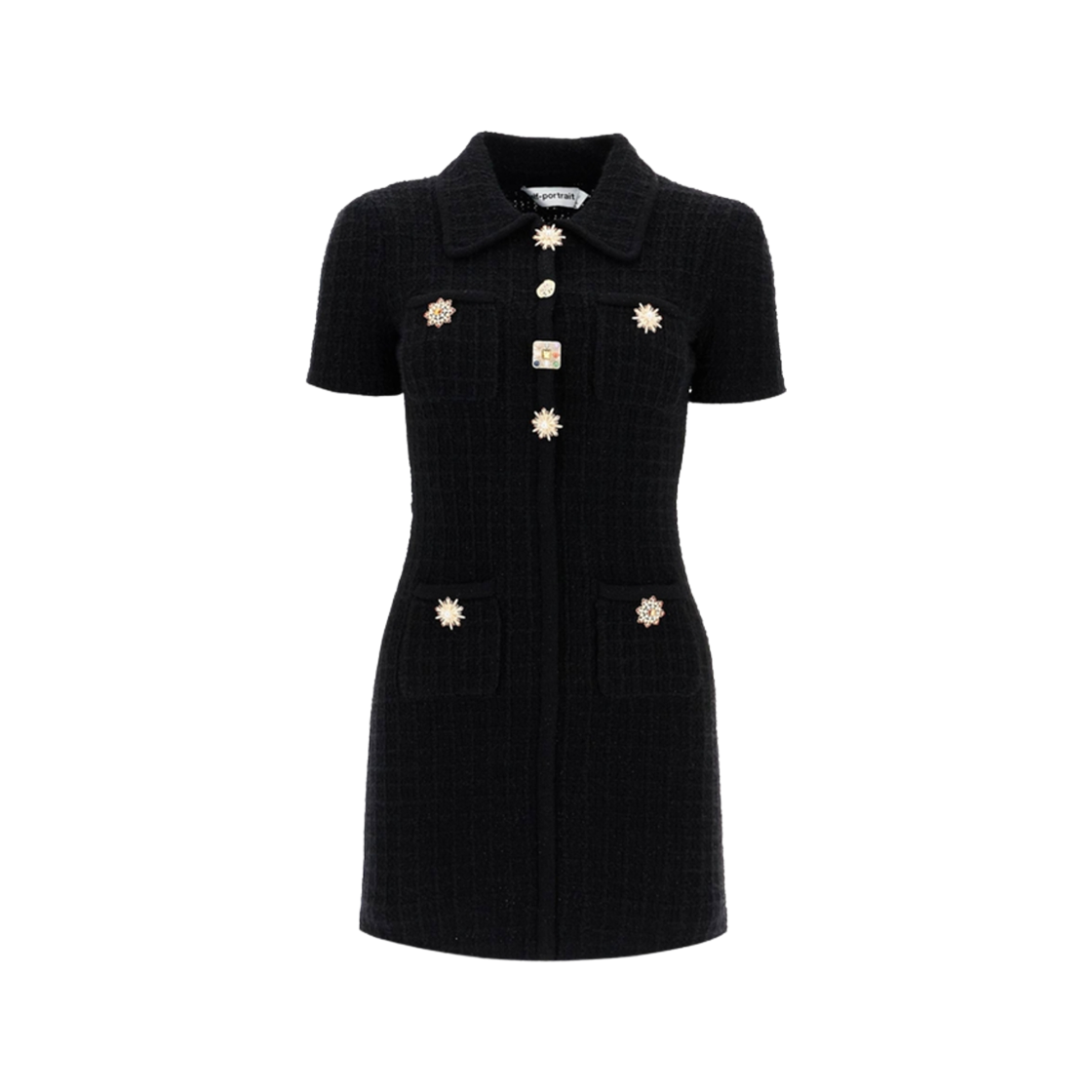 (W) 셀프 포트레이트 쥬얼 버튼 니트 미니 드레스 블랙((W) Self Portrait Jewel Button Knit Mini Dress Black) - 1