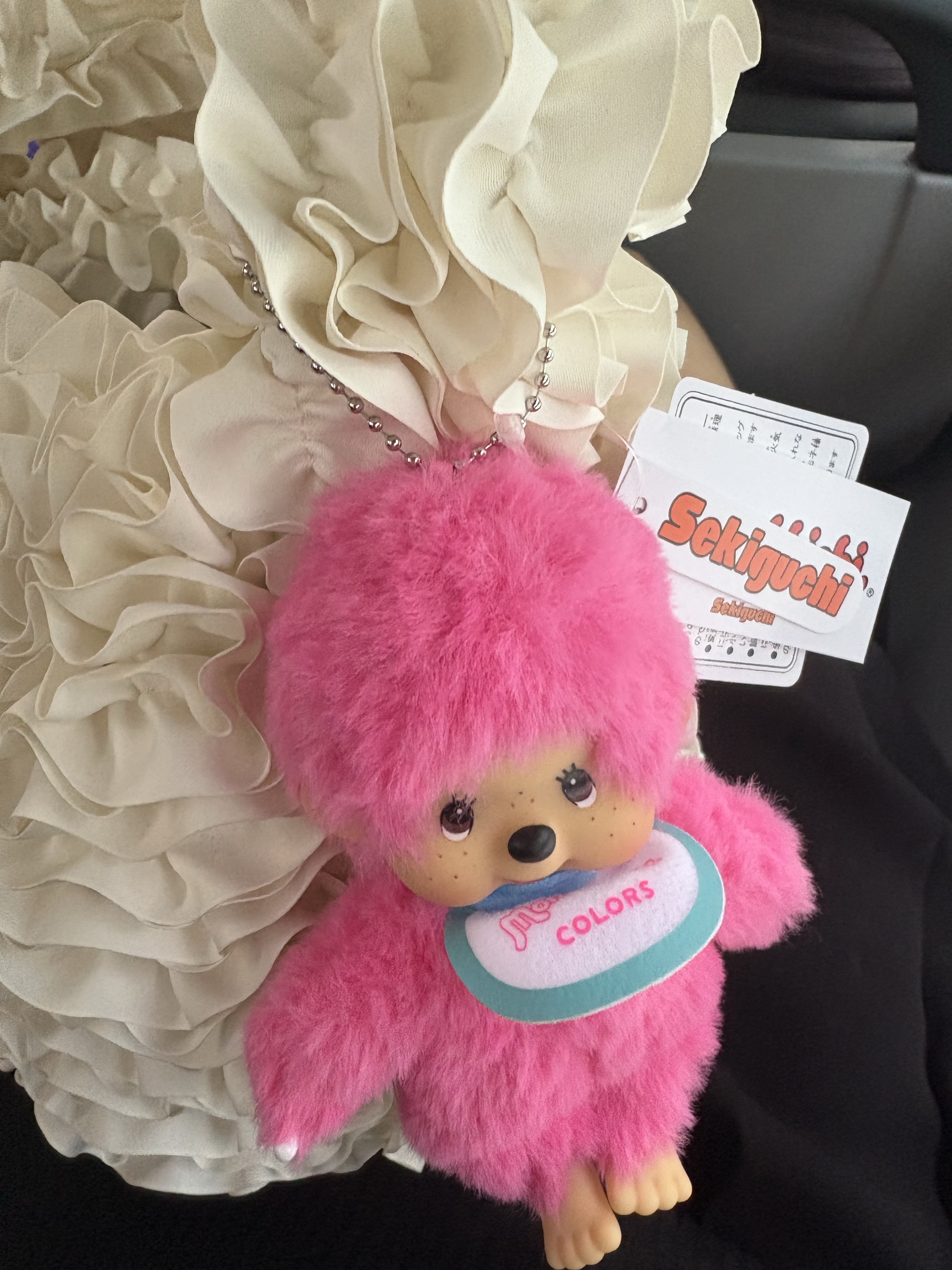 Monchhichi Colors Key Chain Berry Pink 착용 스타일