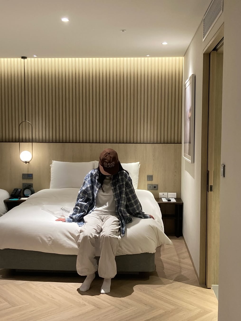 SLOW RECORD HOUSE Seersucker Oversized Check Shirts Blue 착용 스타일 - 5