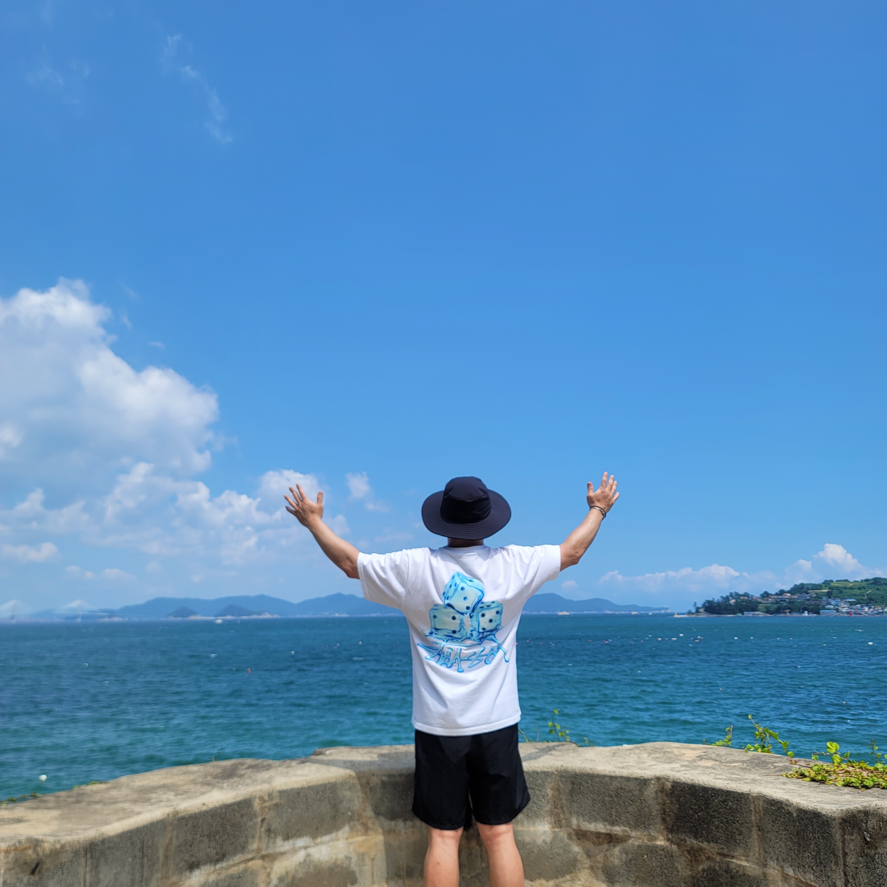 Stussy Melted T-Shirt White, Stussy Stock Water Shorts Black 착용 스타일