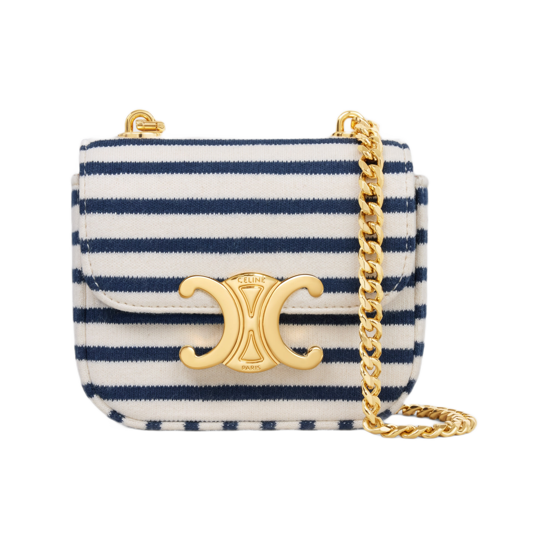 셀린느 미니 체인 클로드 스트라이프 텍스타일 네이비 탄(Celine Mini Chain Claude in Striped Textile Navy Tan) - 1